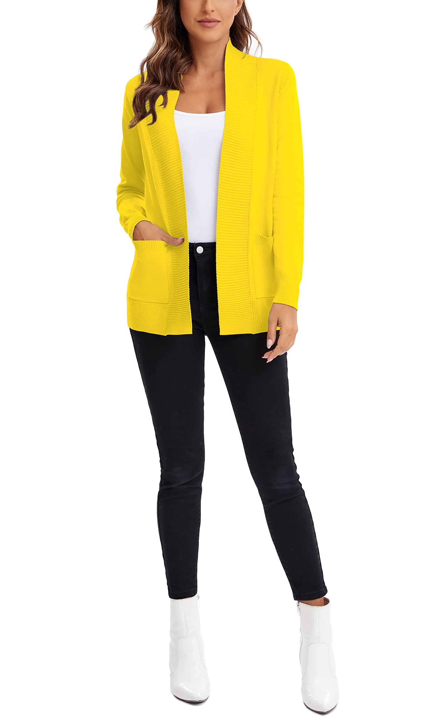 Urban CoCo Leichter Strickjacke für Damen mit offener Vorderseite, lange Ärmel, mit Tasche