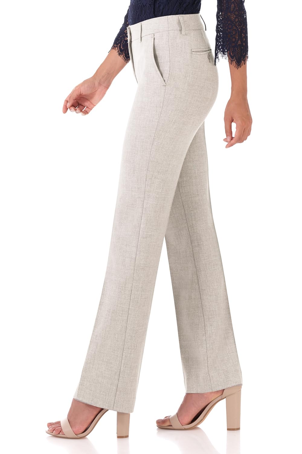 Rekucci Smart Stretch-Hose für Damen vom Schreibtisch bis zum Abendessen mit geradem Bein und Reißverschluss