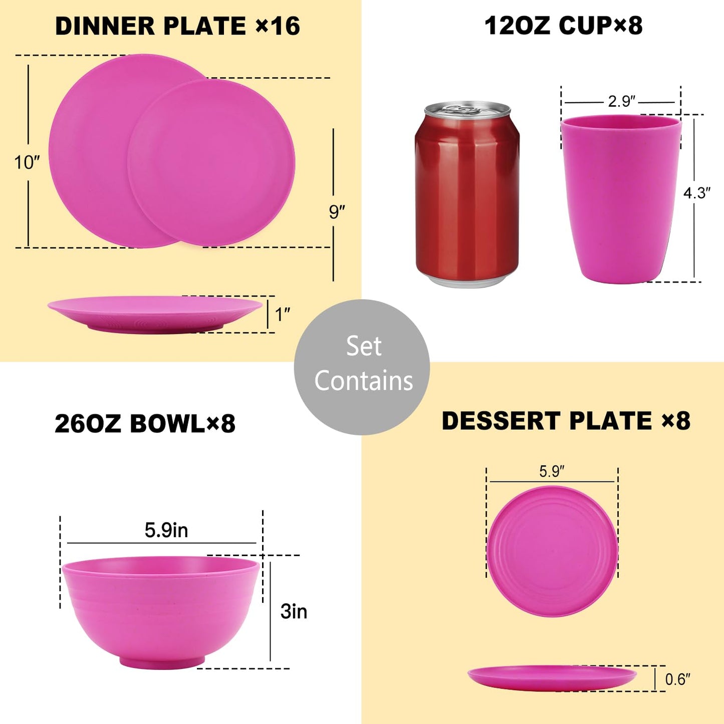 28 Piece Wheat Straw Dinnerware Sets,Dishwasher & Microwave Safe Plates and Bowls Sets - Unbreakable Plastic Dinnerware Sets for 4 Dinner Plates, Cups, Cereal Bowls - Colorful Series