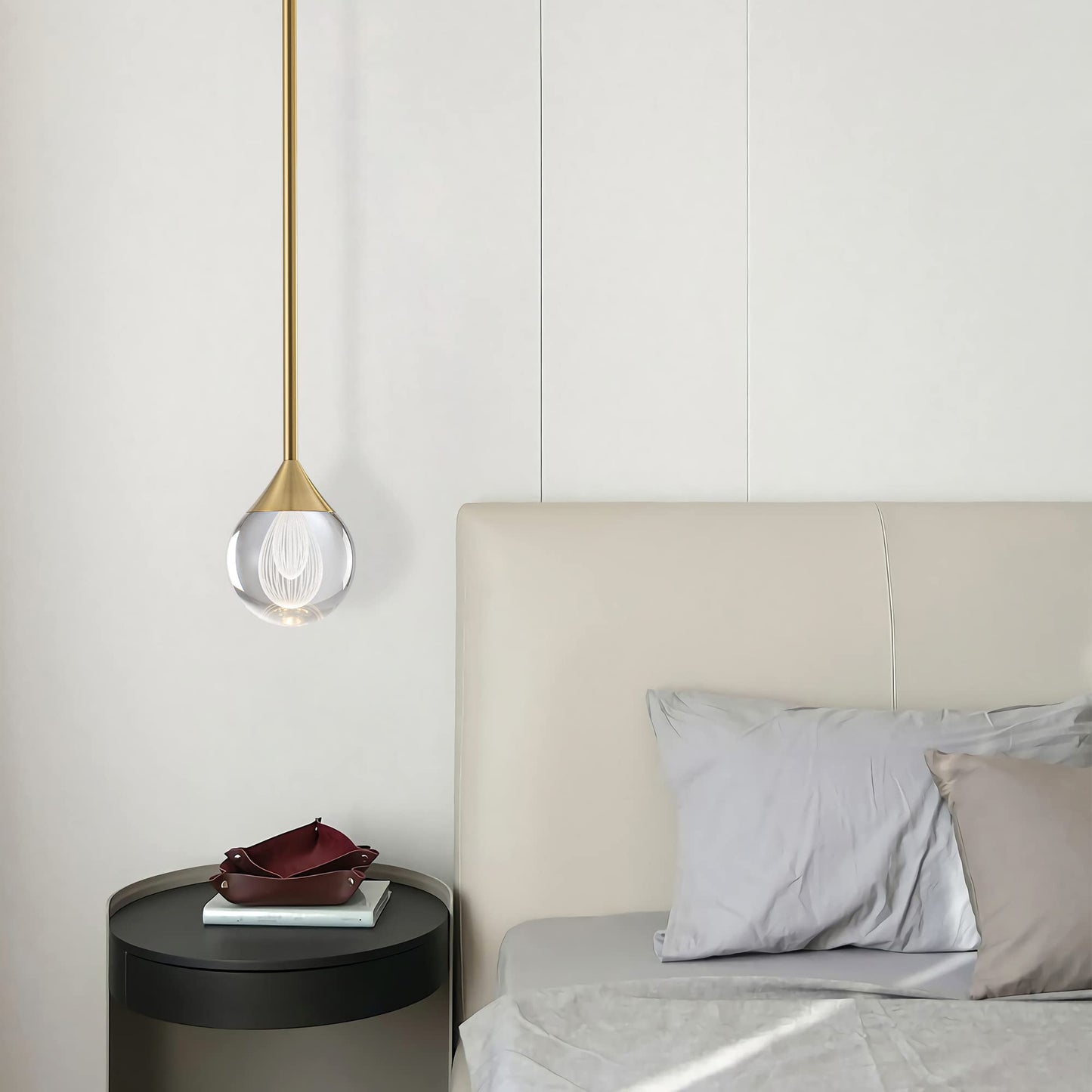 3-flammige Kristall-Pendelleuchte in Tropfenform, dimmbare LED-Hängeleuchte in Kristallkugelform, moderne Deckenpendelbeleuchtung für Kücheninsel, Esszimmer, Schlafzimmer, Bar, 3000 K, 24 W, gebürstetes Messing