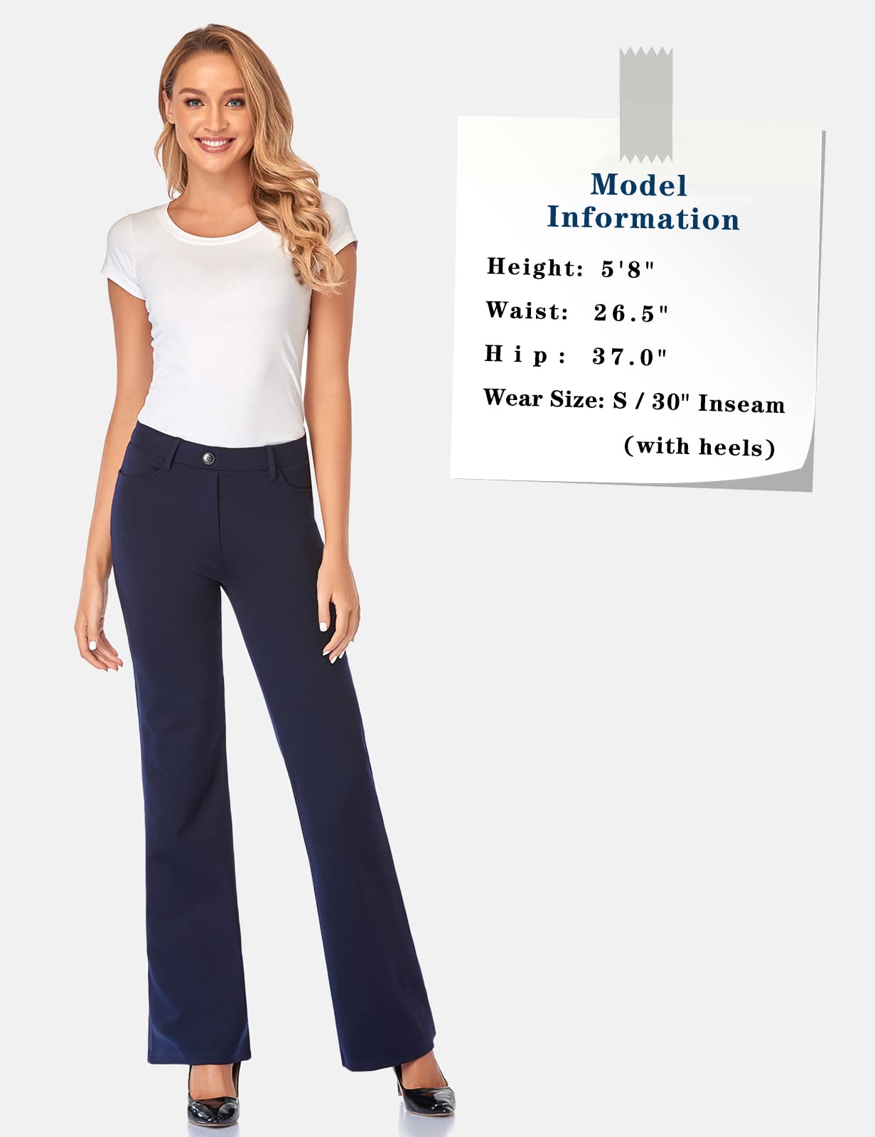 Pantalon extensible pour femme Tapata 28''/30''/32''/34'' avec poches, taille haute, petite, taille standard pour le travail au bureau