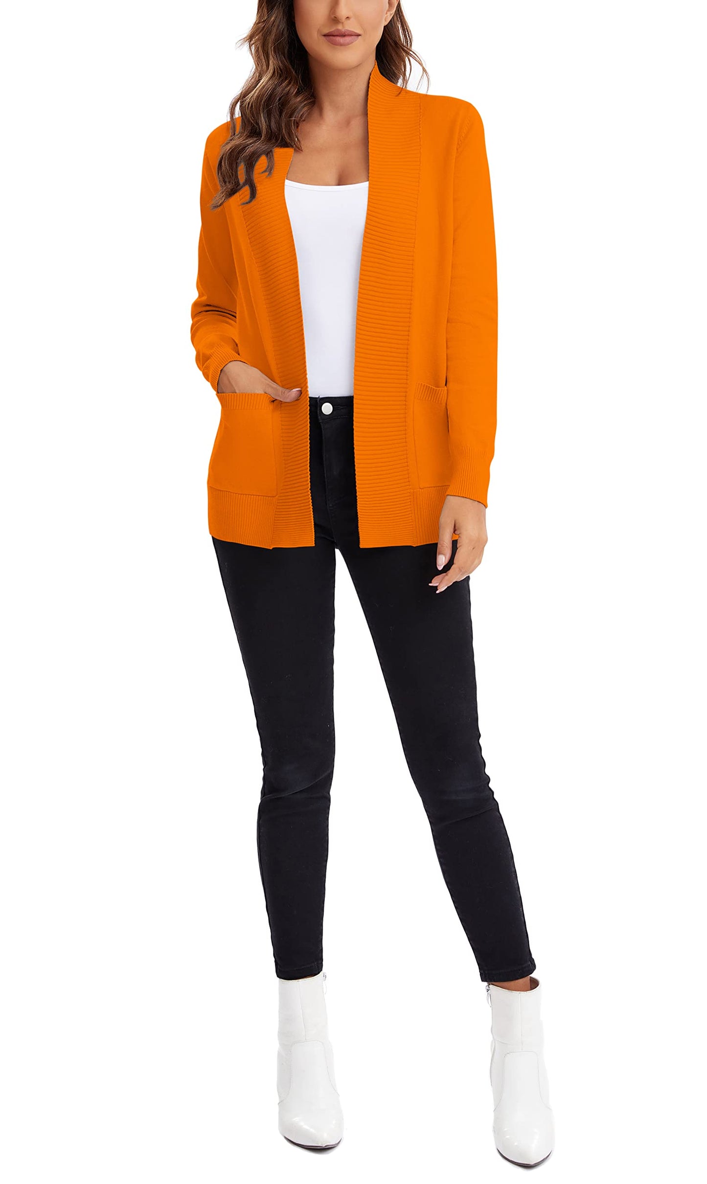 Urban CoCo Leichter Strickjacke für Damen mit offener Vorderseite, lange Ärmel, mit Tasche