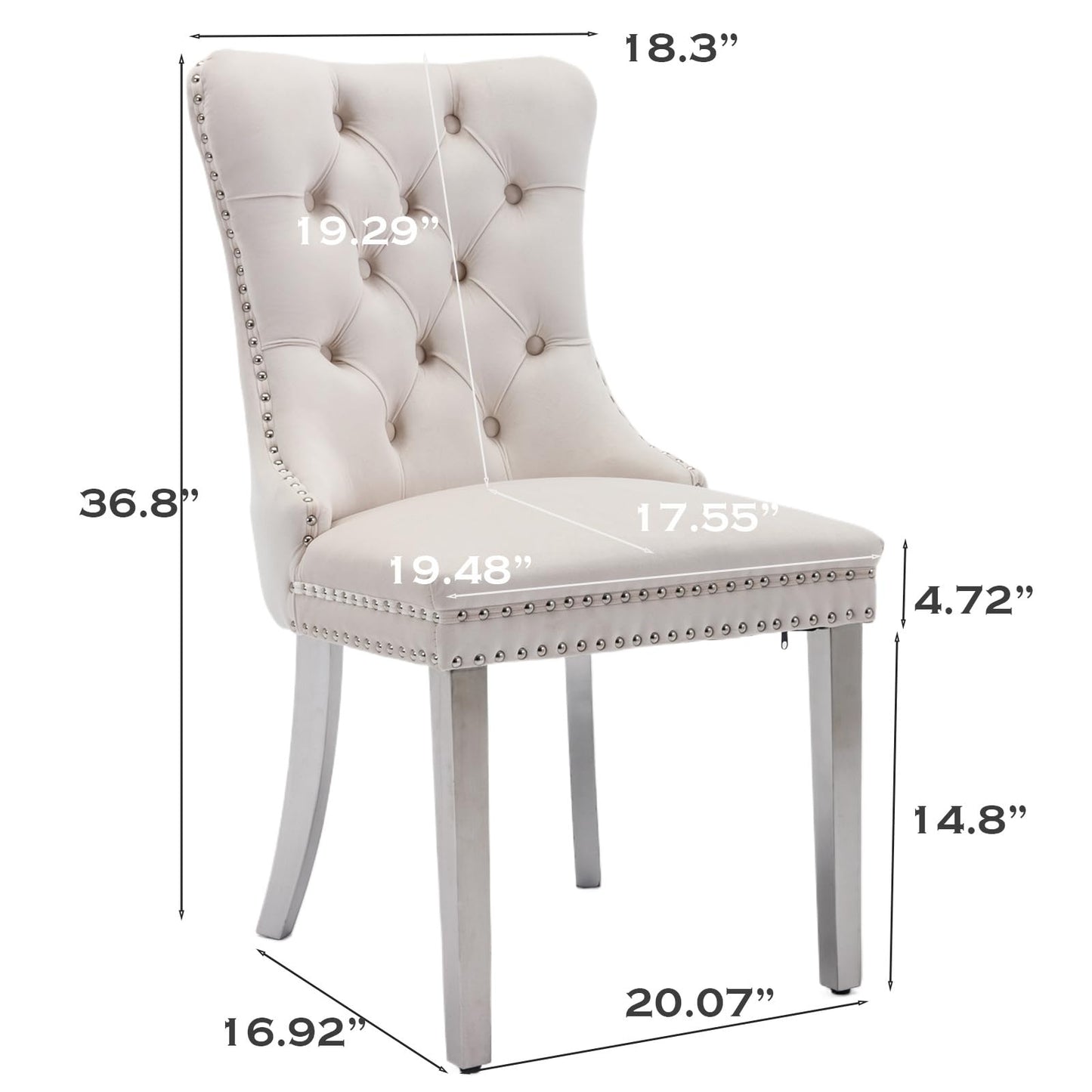 SoarFlash Esszimmerstühle aus Leder, 8er-Set, Beistellstuhl mit hoher Rückenlehne, moderner gepolsterter Beistellstuhl mit Knopfrückenring, Beine aus Massivholz (Schwarz und Grau)