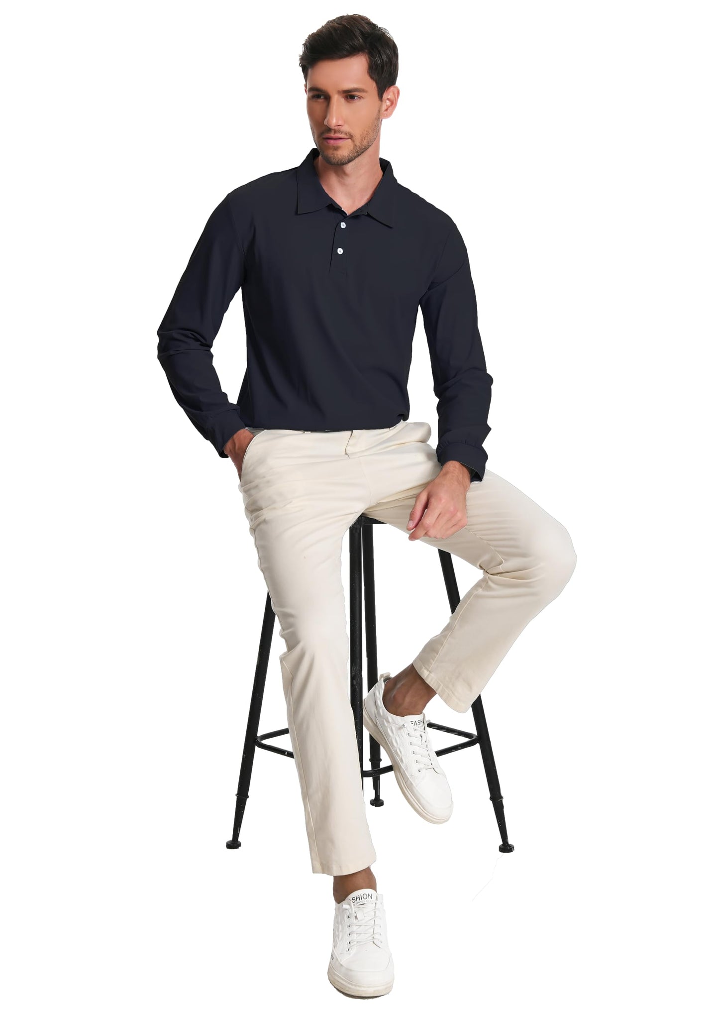 Men’s Polo Shirt Long Sleeve Golf Collared Shirts Quicky Dry Moisture Wicking Performance Lightweight Soft Polo