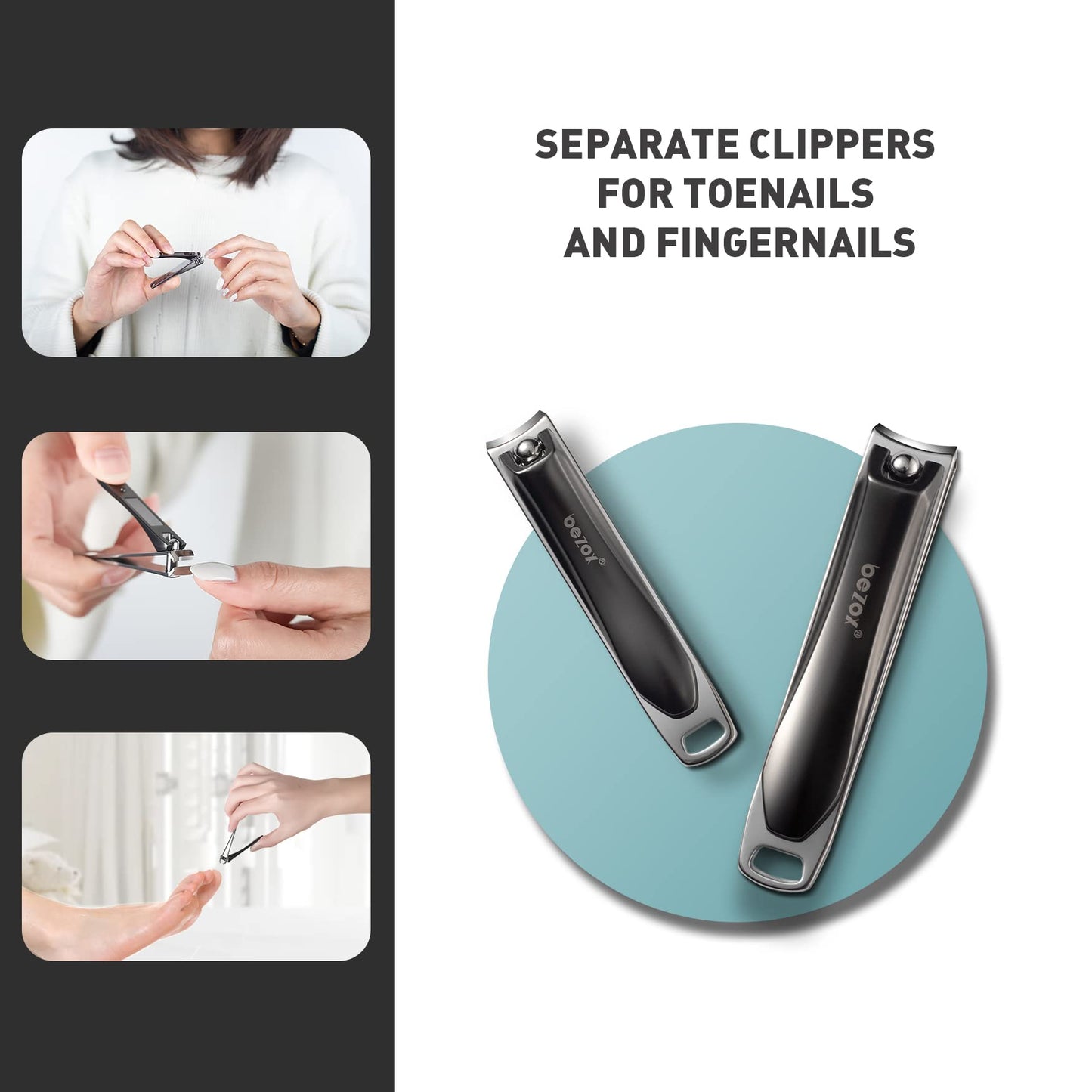 BEZOX Angled Head Toe Nail Clippers for Seniors for Thick Nails - Ergonomic Toenails Clipper for Thick Toenails, Premium Finger Nails Clipper for Adult with Catcher - Black