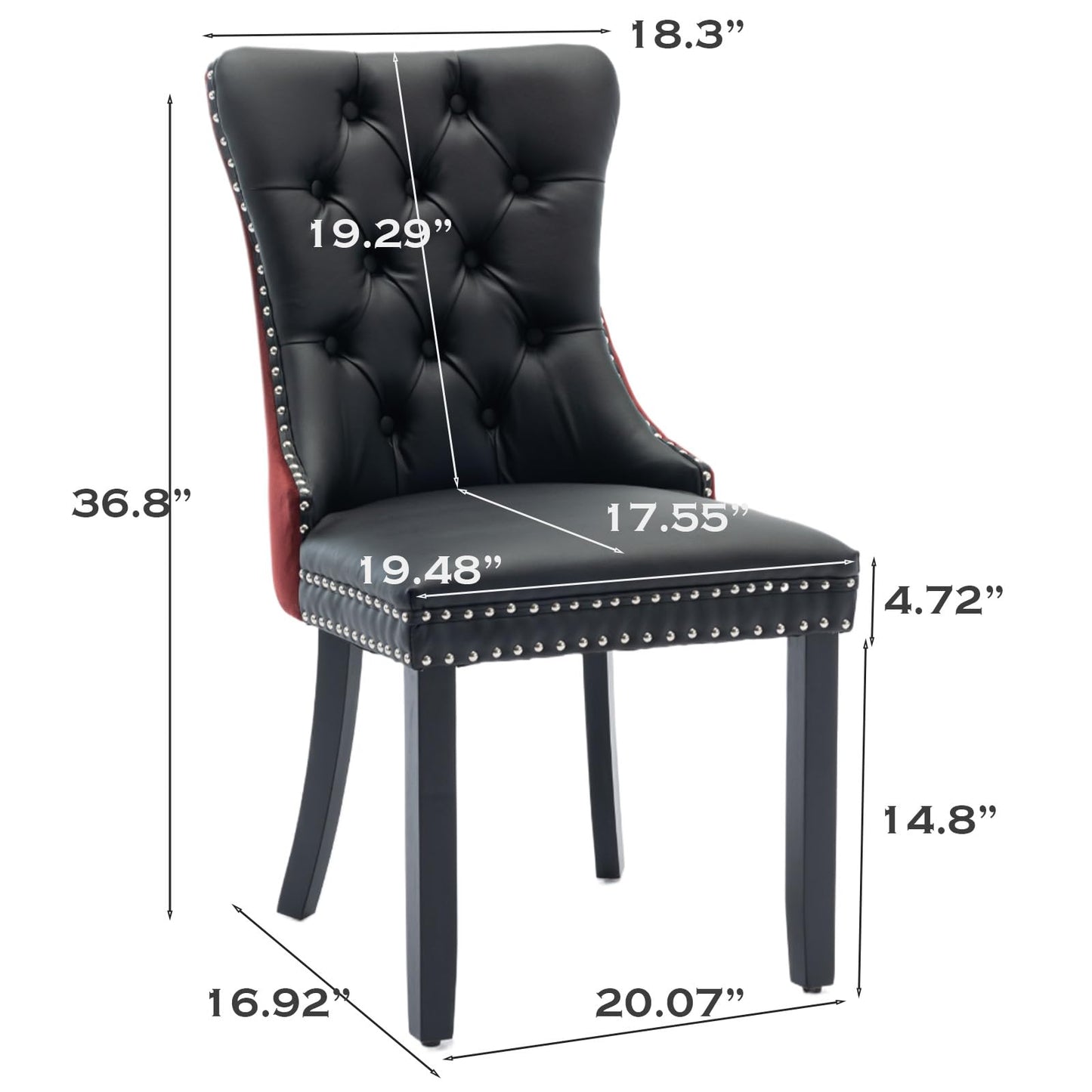 SoarFlash Esszimmerstühle aus Leder, 8er-Set, Beistellstuhl mit hoher Rückenlehne, moderner gepolsterter Beistellstuhl mit Knopfrückenring, Beine aus Massivholz (Schwarz und Grau)