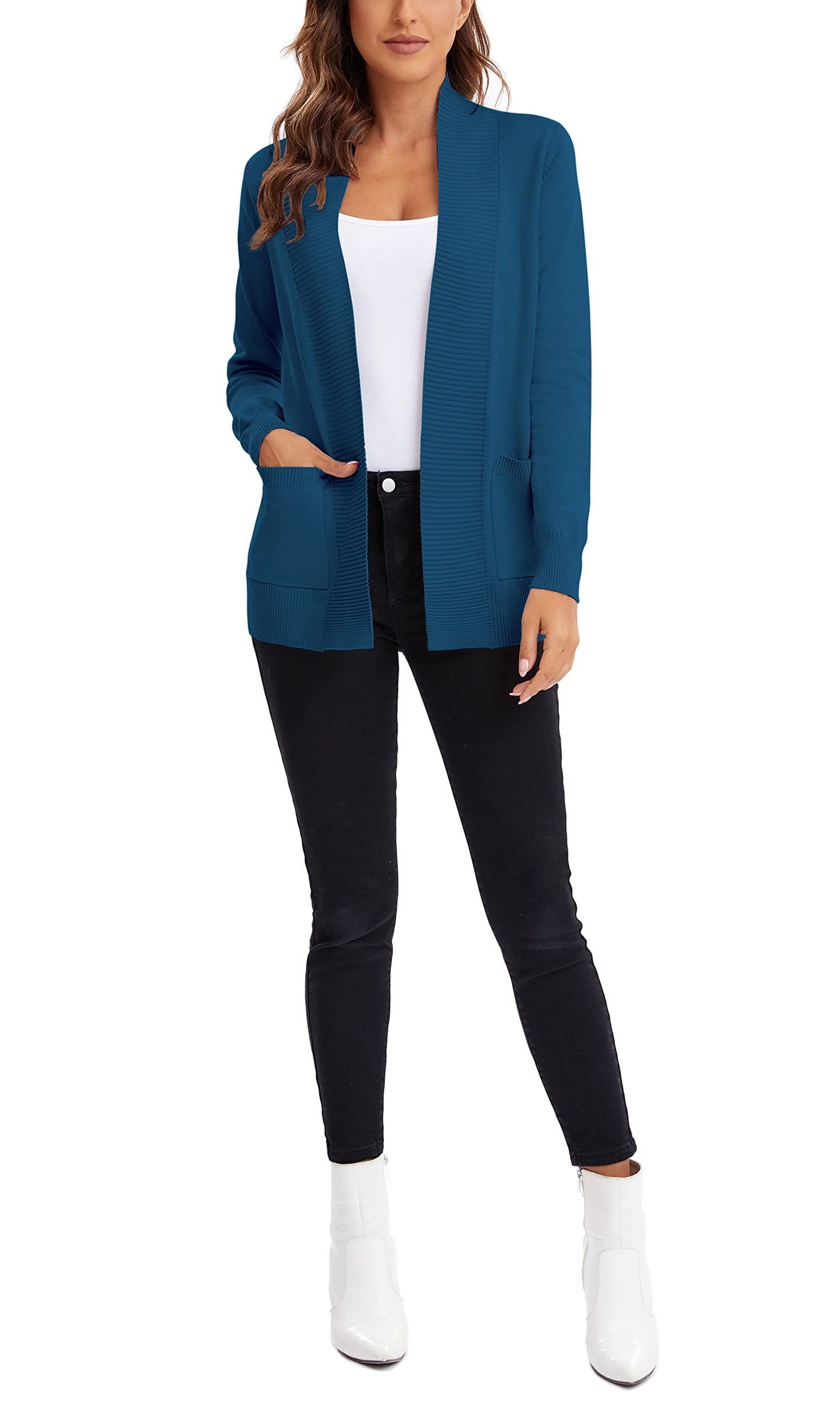 Urban CoCo Leichter Strickjacke für Damen mit offener Vorderseite, lange Ärmel, mit Tasche