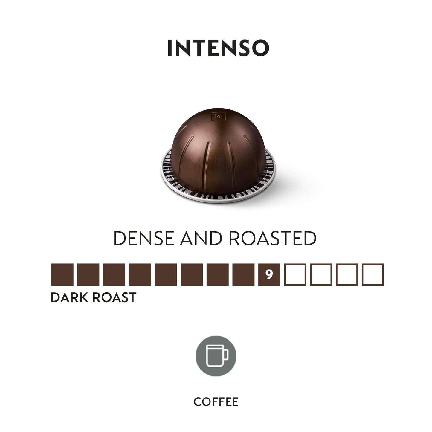 Nespresso-Kapseln Vertuo, Intenso, dunkel gerösteter Kaffee, Kaffeepads à 30 Stück, ergibt 225 ml.