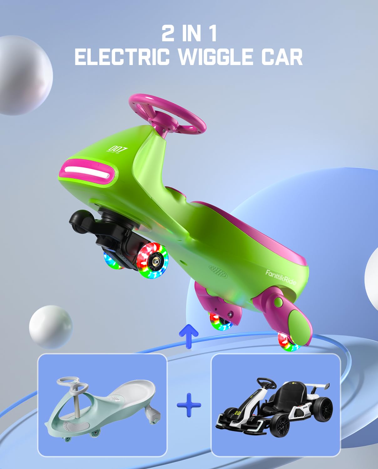 12V N7 Pro Electric Wiggle Car – Pedal-Powered Fun for Kids, Lights & Bluetooth Ride-On (by Fanttik)