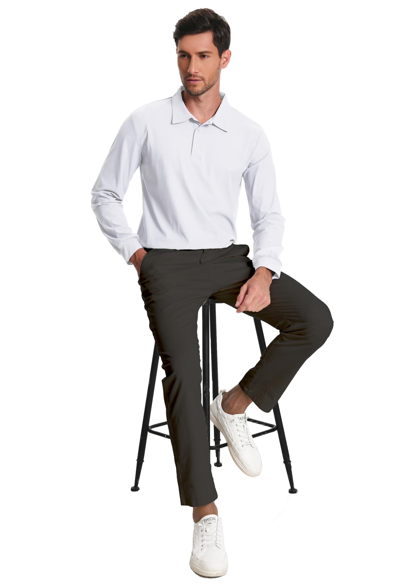 Men’s Polo Shirt Long Sleeve Golf Collared Shirts Quicky Dry Moisture Wicking Performance Lightweight Soft Polo