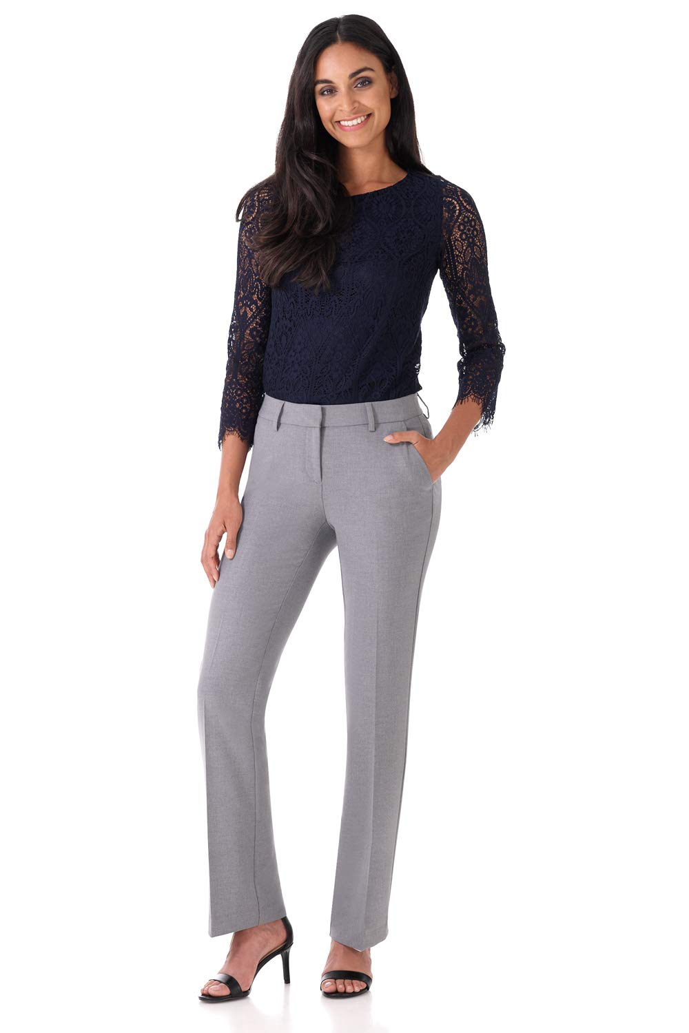 Rekucci Smart Stretch-Hose für Damen vom Schreibtisch bis zum Abendessen mit geradem Bein und Reißverschluss