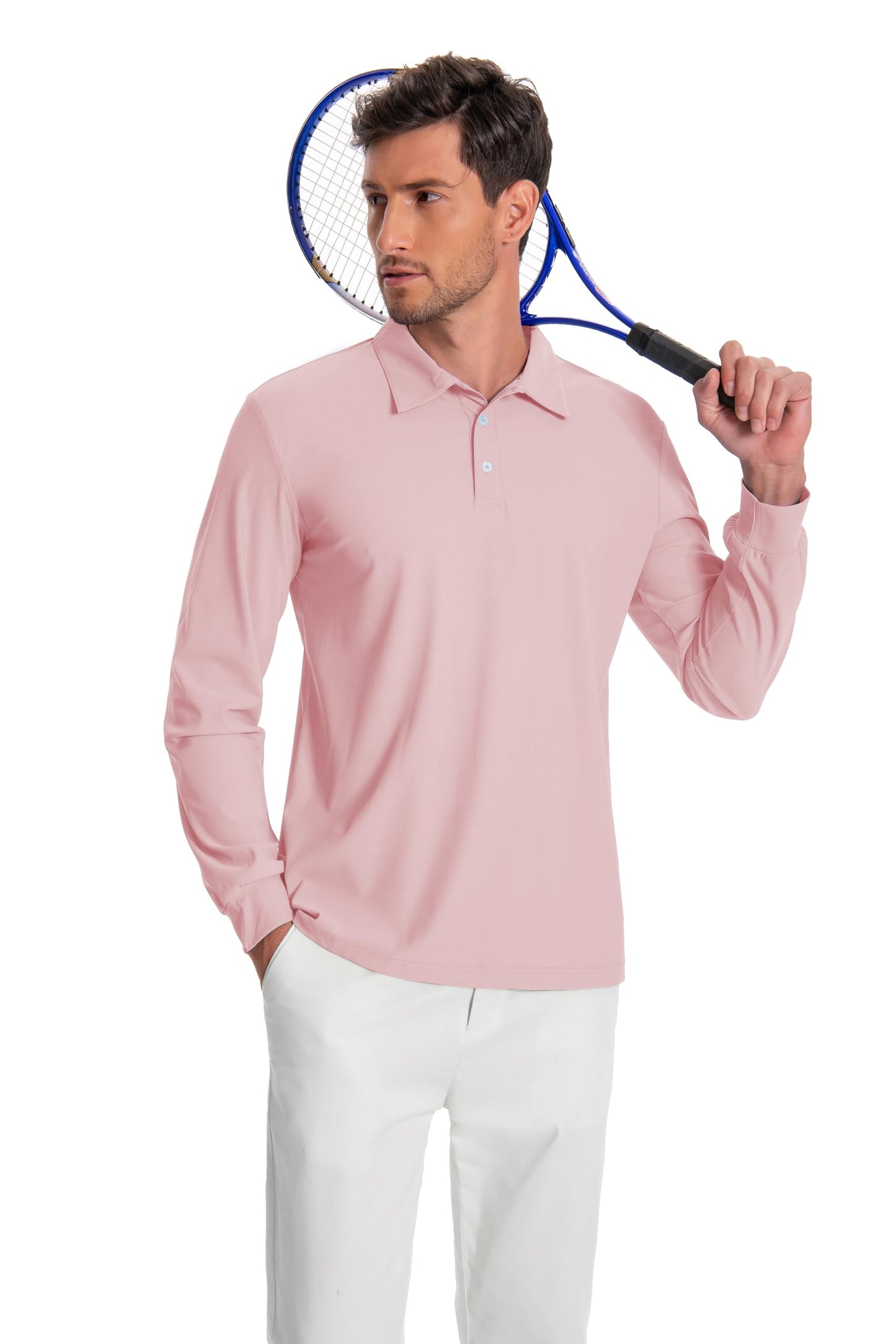 Men’s Polo Shirt Long Sleeve Golf Collared Shirts Quicky Dry Moisture Wicking Performance Lightweight Soft Polo