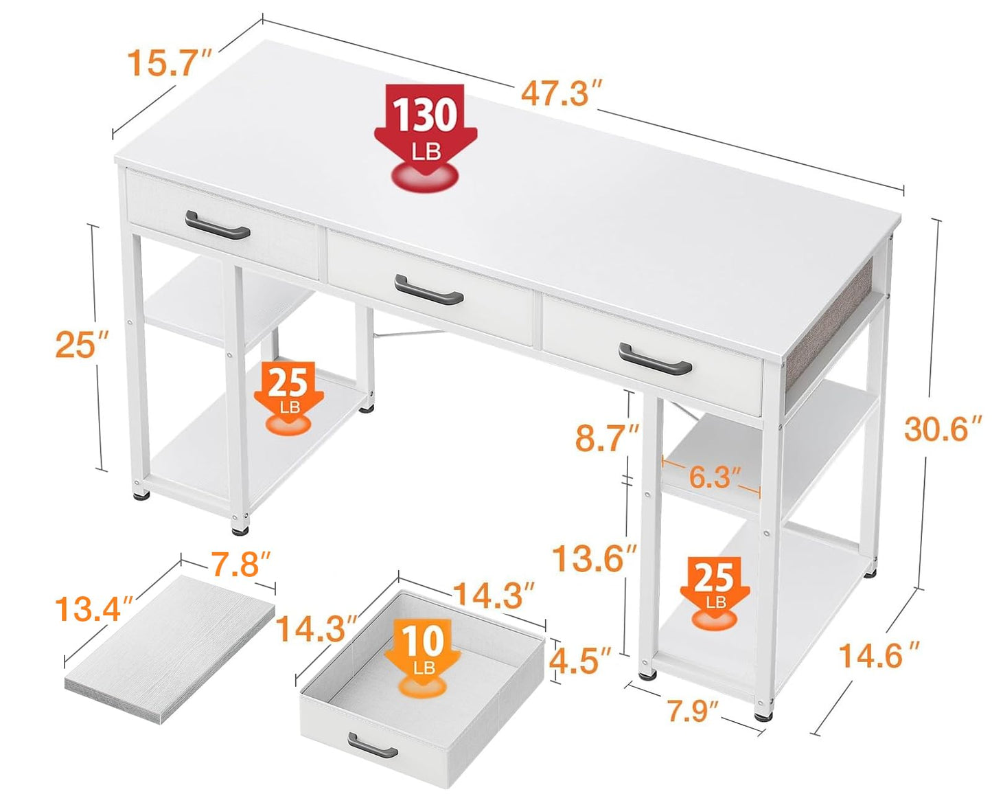 ODK Office Kleiner Computertisch: Heimtisch mit Stoffschubladen und Ablageflächen, moderner Schreibtisch, Schwarz, 48"x16"