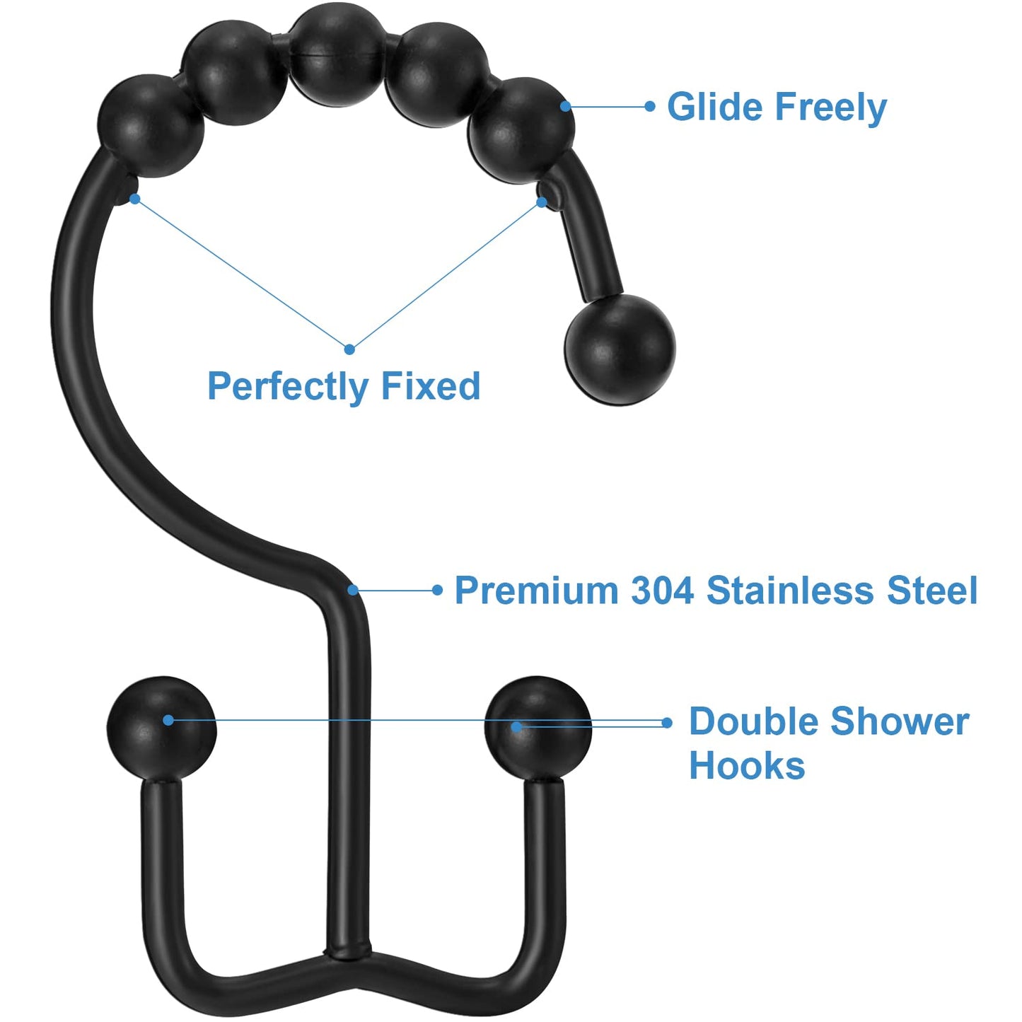 Shower Curtain Hooks Rings, TENOVEL Double Sided Shower Hooks Rust Proof for Bathroom Shower Rods Curtain, Durable Stainless Steel Bathroom Shower Curtain Hangers, Bronze, Set of 12