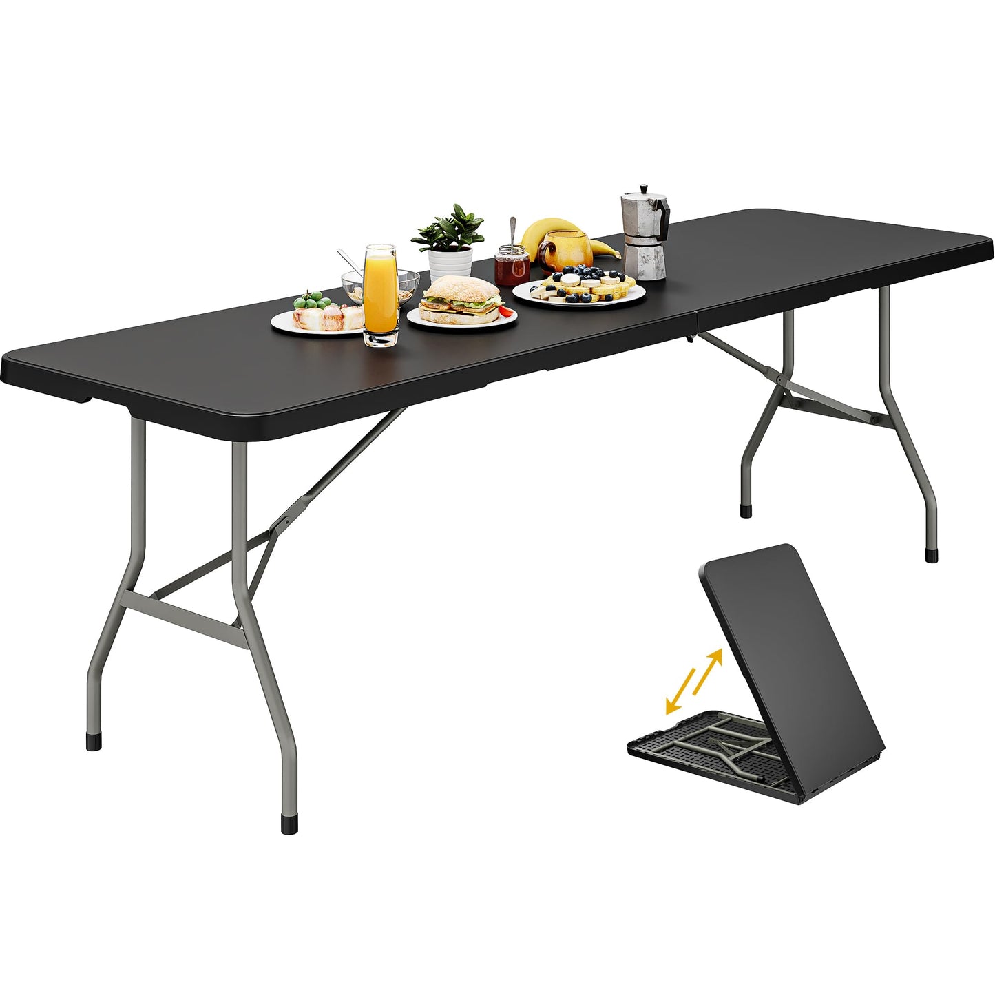 YITAHOME 6ft Outdoor Picnic Table with Wood-Like Tabletop, Sturdy Steel Frame and Umbrella Opening, Heavy Duty Picnic Table Ideal for Yard, Patio, Lawn Gatherings, Light Brown