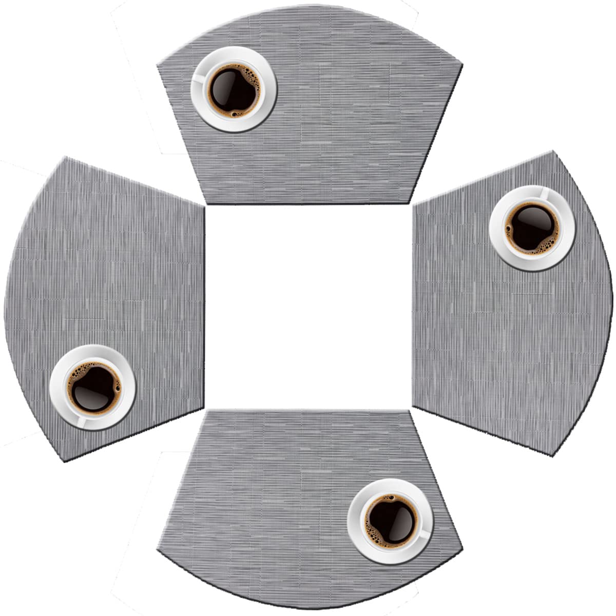 PIGCHCY Keilförmige Tischsets für den Esstisch, kreuzgewebt, waschbares Vinyl-Tischset, hitzebeständig, runde Tischsets, 4er-Set (Silbergrau)