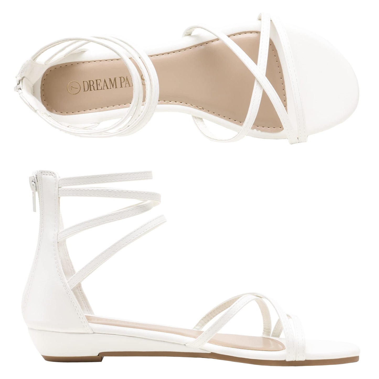 DREAM PAIRS Sandales plates à bride à la cheville pour femmes Sandales d'été habillées à lanières et strass pour gladiateur