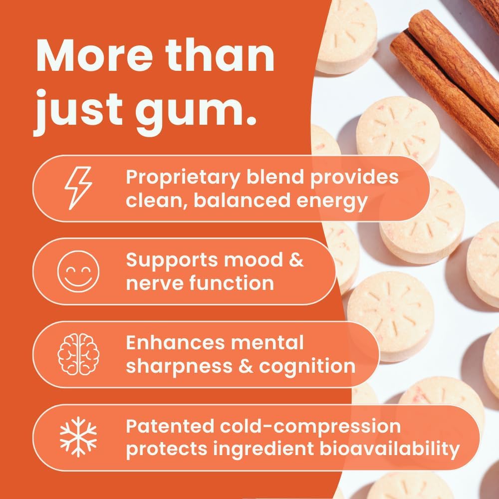 NeuroGum Energy Caffeine Gum (54 Count) - Sugar Free with L-theanine + Natural Caffeine + Vitamin B12 & B6 - Nootropic Energy & Focus Supplement for Women & Men - Keto & Vegan, Cinnamon Flavor