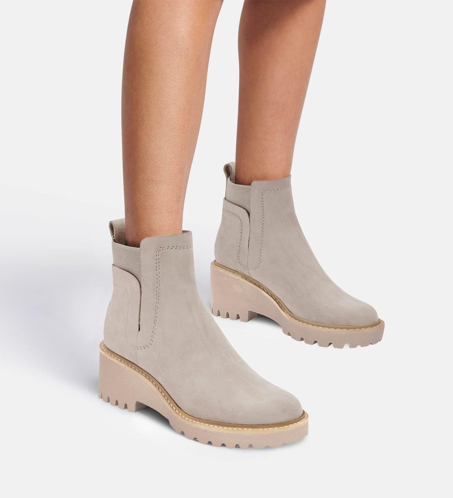 Trish Lucia Damen Chelsea-Stiefel mit Plateausohle, knöchelhoch, klobiger Blockabsatz, rutschfest, Wildleder, modische Schlupfstiefeletten