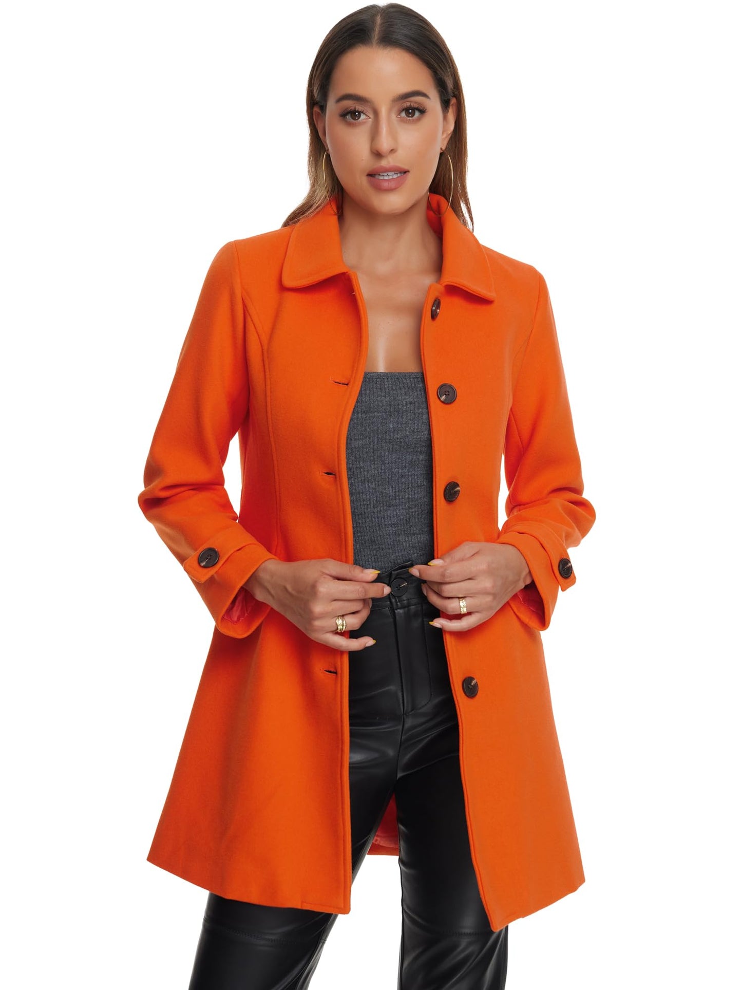 Allegra K Damen Winter Oberbekleidung Mantel Peter Pan Kragen Mitte Oberschenkel A-Linie Einreihig Pea Coat