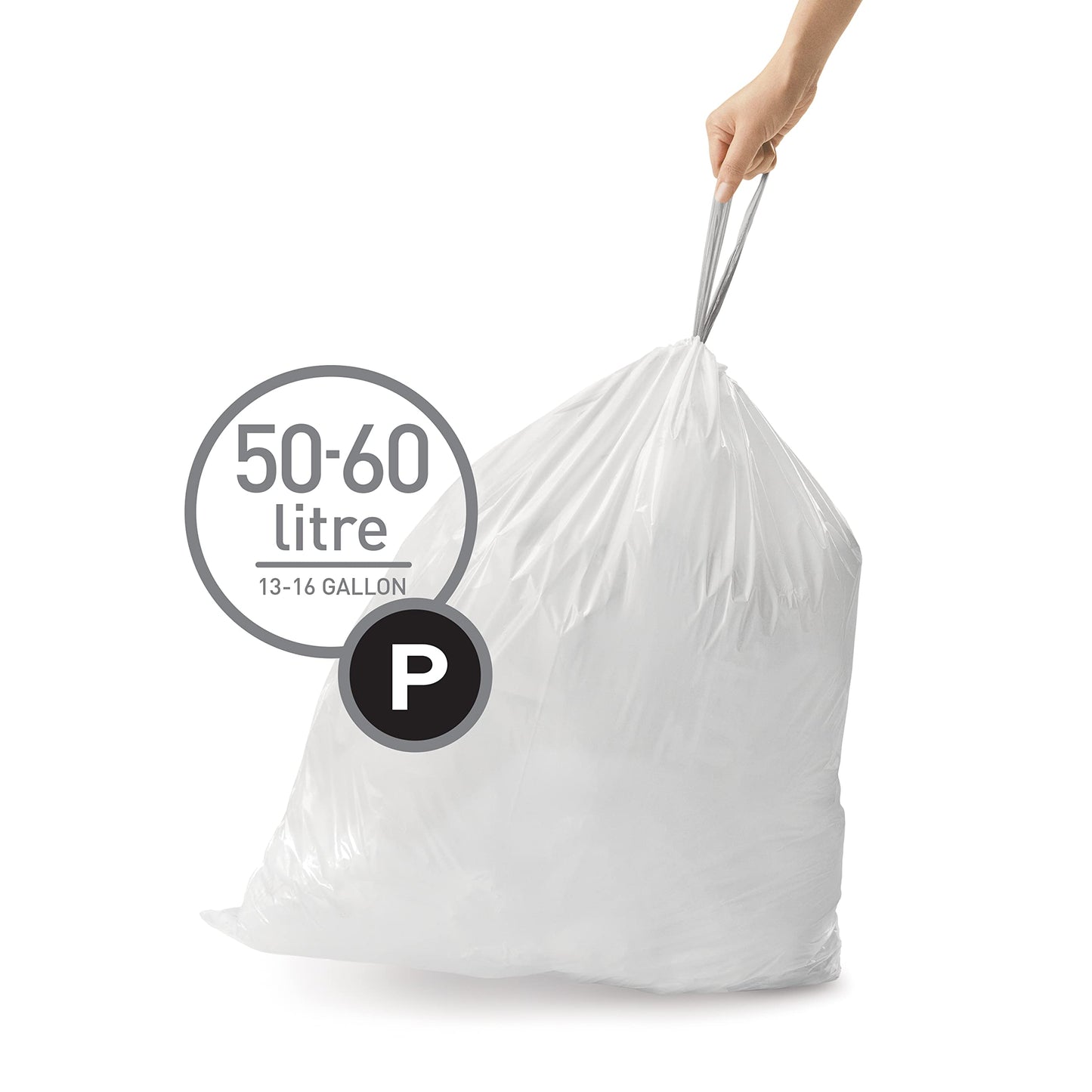 simplehuman Code H 60 Count, Genuine Custom Fit Liners, Drawstring Trash Bags in Dispenser Packs, 30-35 Liter / 8-9.2 Gallon, White