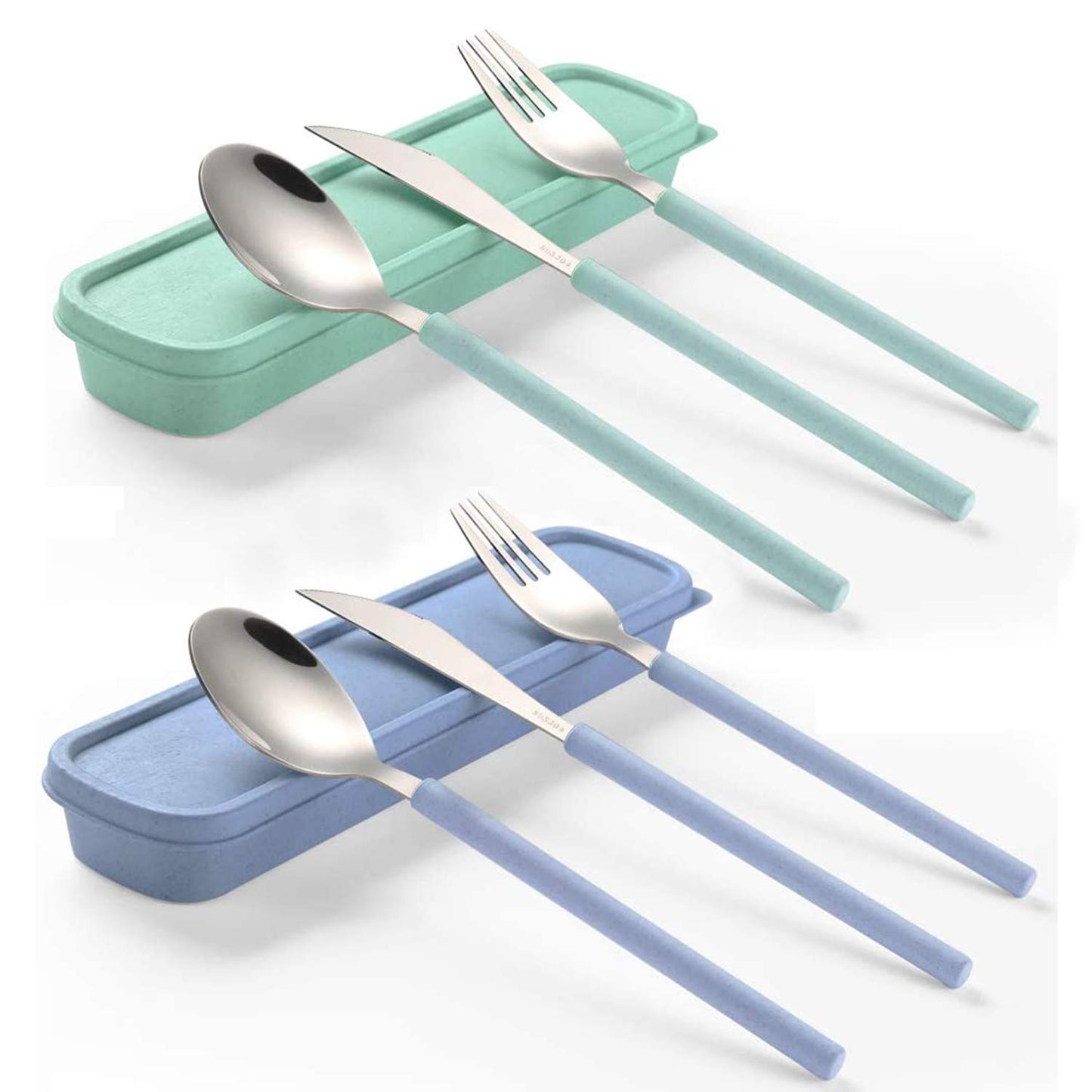 Portable Travel Utensils Set, 18/8 Stainless Steel 3 PCS Cutlery Set Including Knife Fork and Spoon, Reusable Travel Silverware Set with Case for Lunch Box Camping School Office