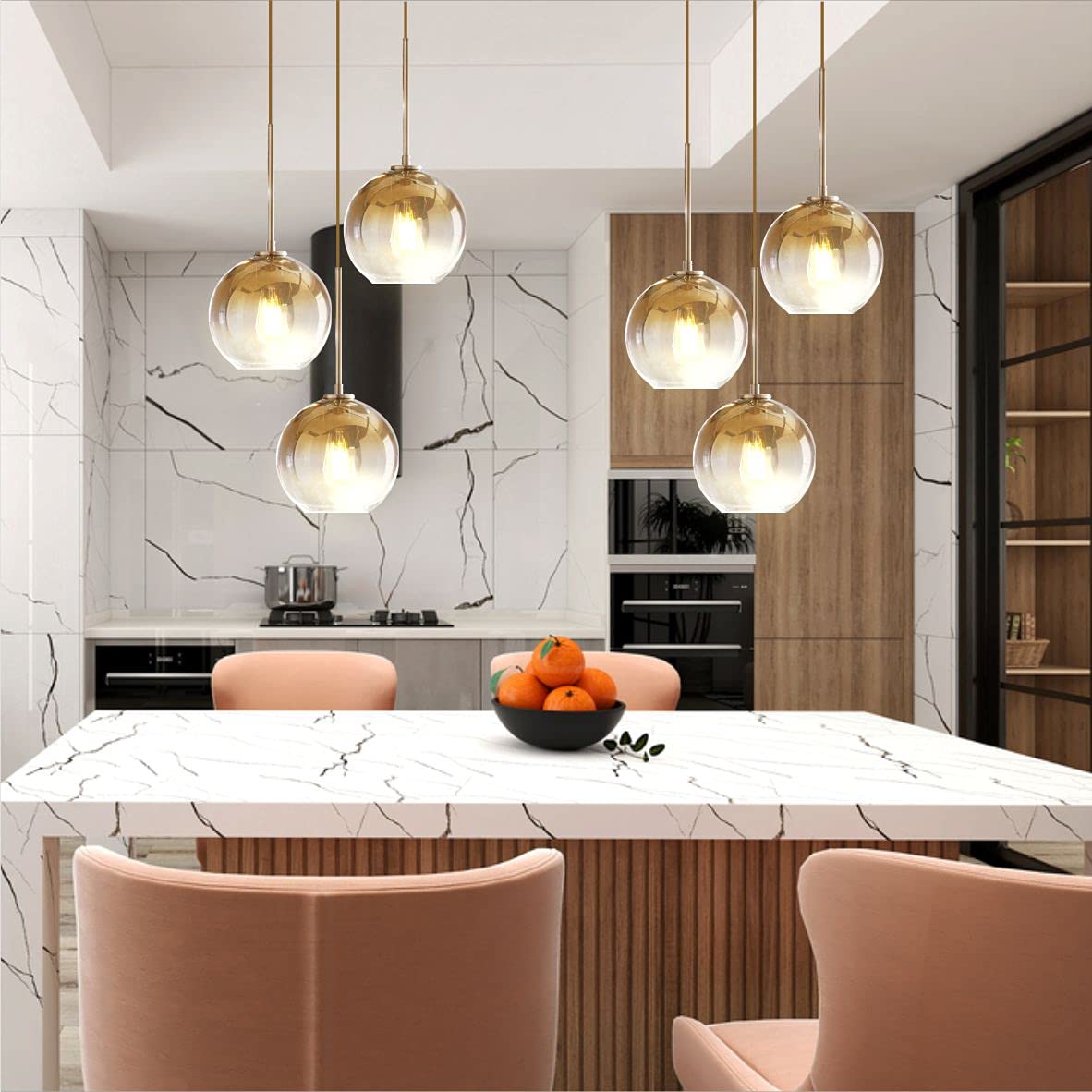 KCO Lighting Gold Cluster Pendelleuchte 3-flammige Cluster Pendelleuchte Große Glaspendelleuchten Kücheninsel Bubble Globe Kronleuchter Mid Century Modern Hängeleuchte