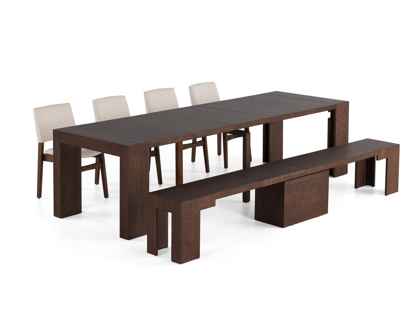 Transformer Table Esstisch-Set für 4 bis 12, ausziehbarer Esstisch aus Holz mit ausziehbarer Bank, Möbel für kleine Räume, Küchentisch-Set (Dunkelgrau, Tisch + Bank)