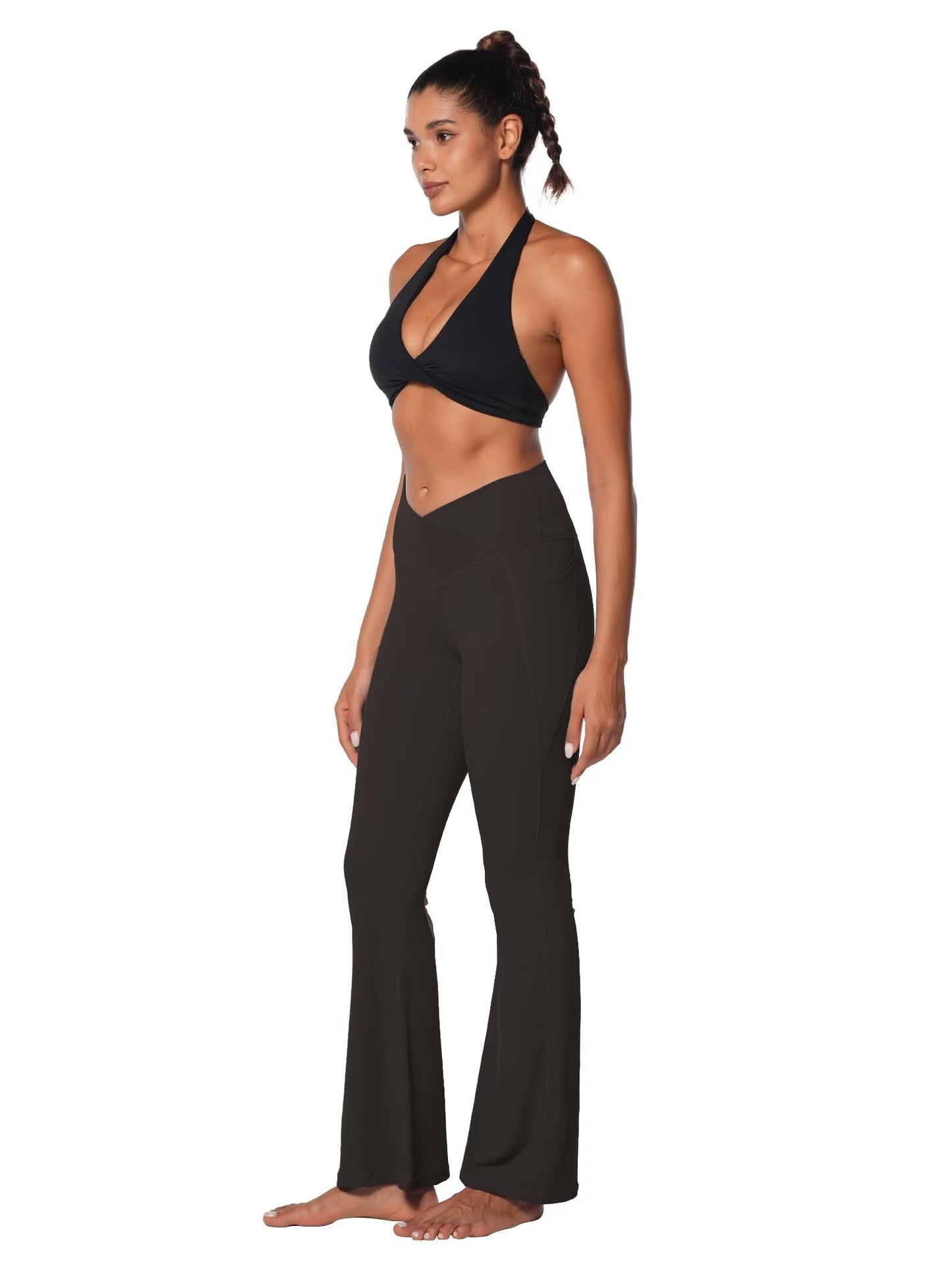 Legging évasé Sunzel pour femme avec poches, pantalon de yoga croisé avec contrôle du ventre, taille haute et jambe large