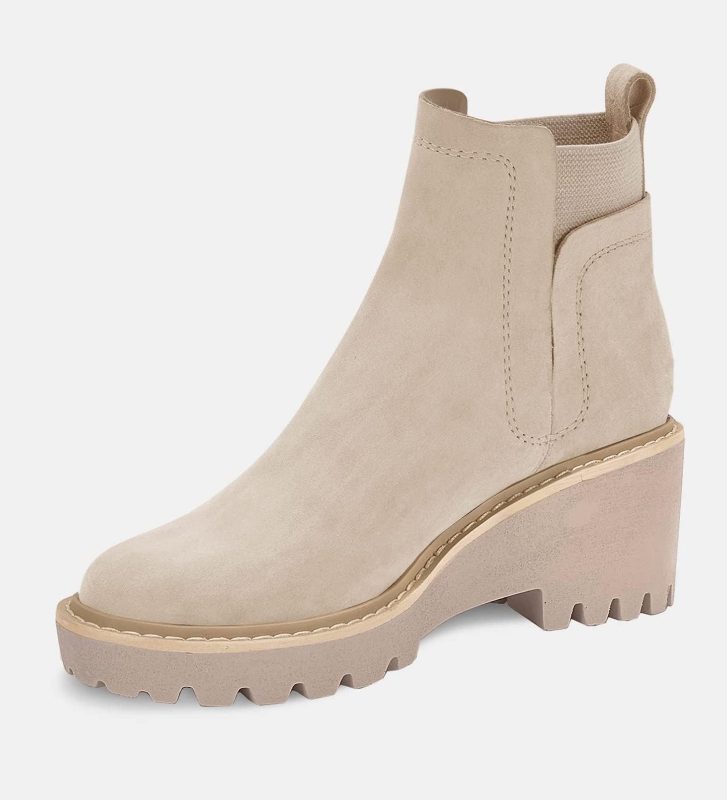 Trish Lucia Damen Chelsea-Stiefel mit Plateausohle, knöchelhoch, klobiger Blockabsatz, rutschfest, Wildleder, modische Schlupfstiefeletten