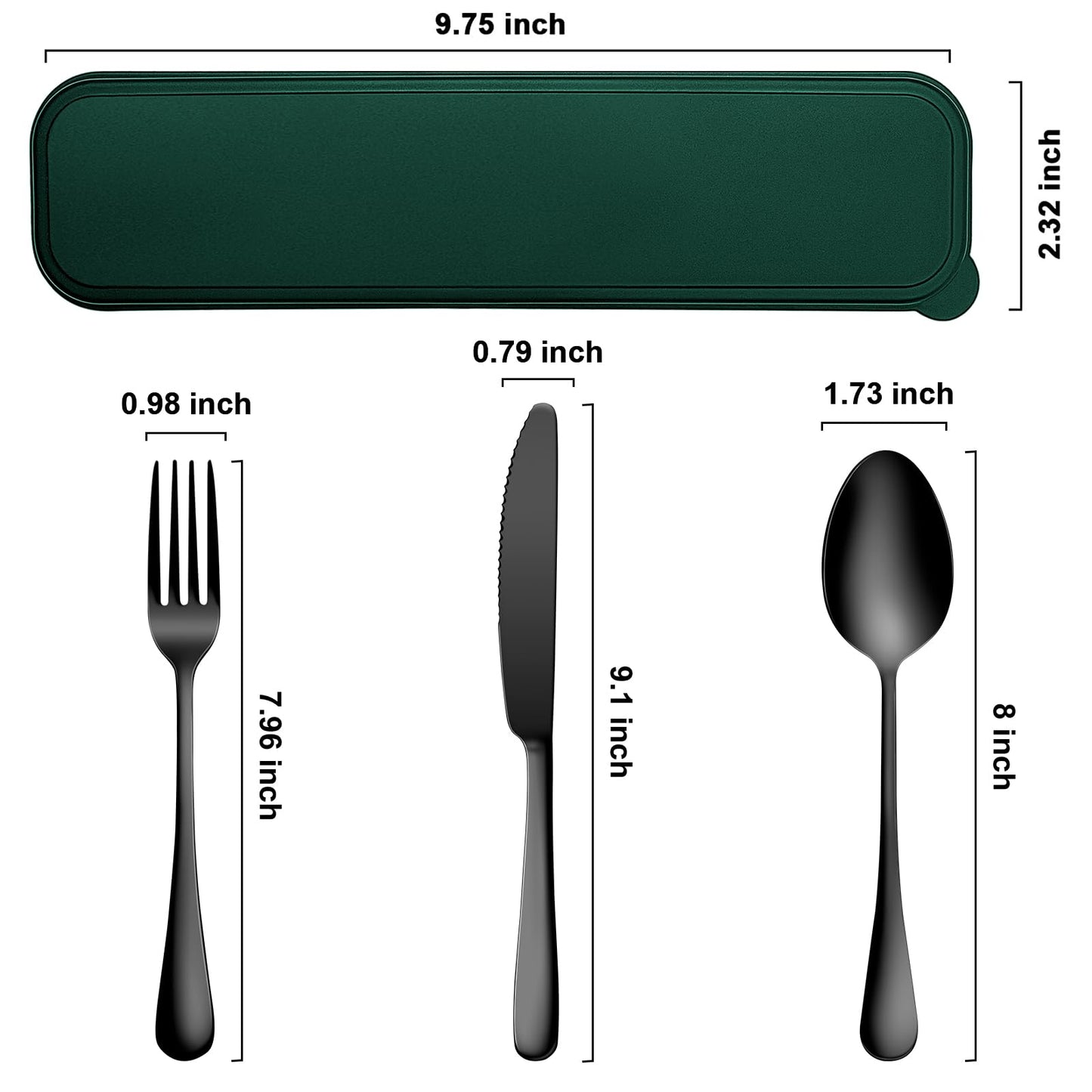 Portable Travel Utensils Set, 18/8 Stainless Steel 3 PCS Cutlery Set Including Knife Fork and Spoon, Reusable Travel Silverware Set with Case for Lunch Box Camping School Office