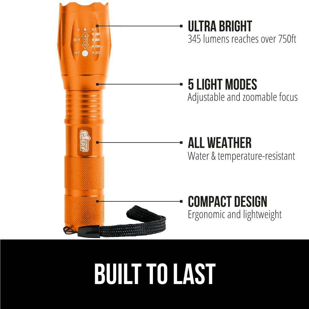 Gorilla Grip Leistungsstarke LED-Taschenlampe, 237 m, wasserfest, 5 einstellbare Modi, taktische Taschenlampe, hohe Lumen, ultrahelle Akku-Zoom-Taschenlampen, kleines Mini-Taschenlampen-Zubehör fürs Campingauto, 2er-Pack, Gold