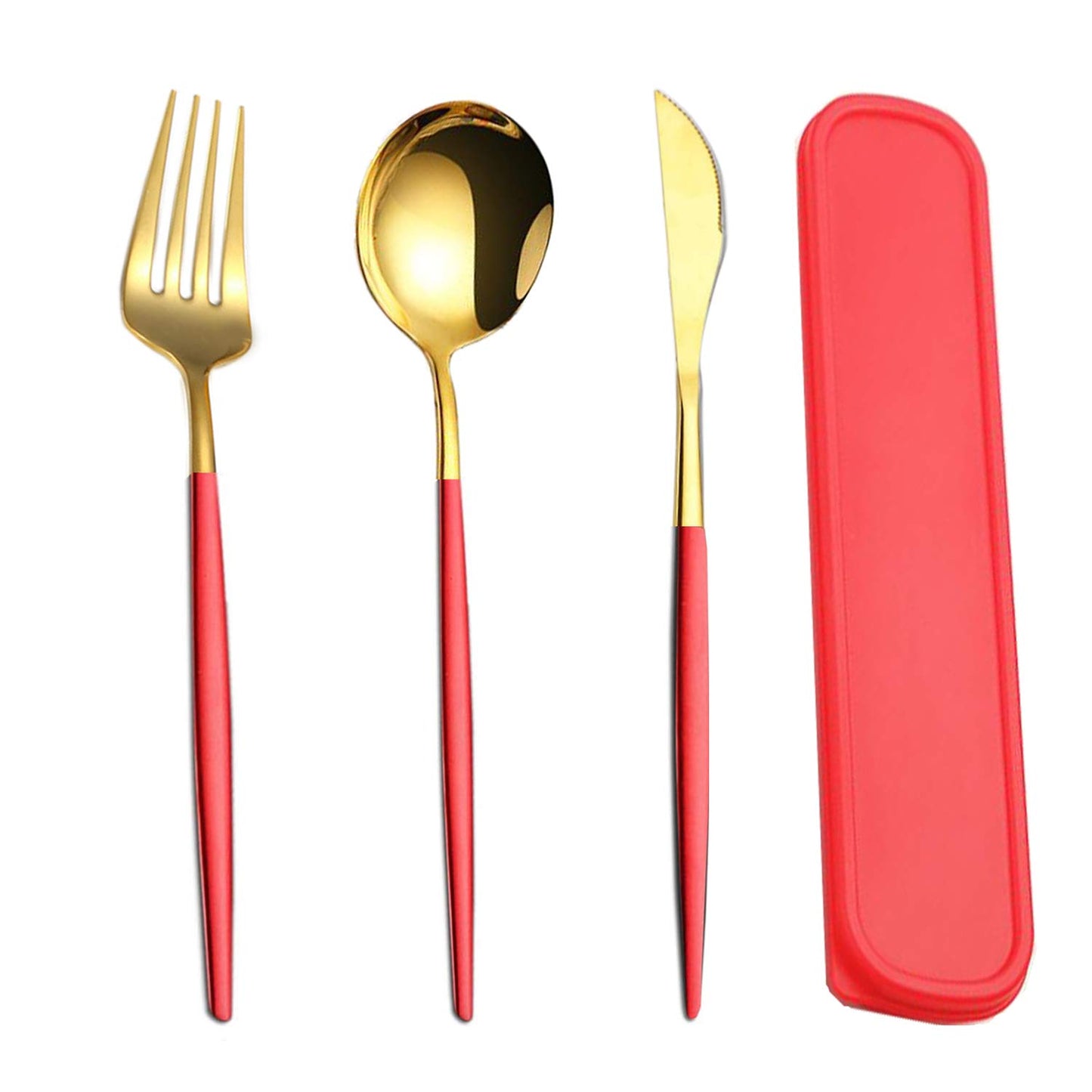 Portable Travel Utensils Set, 18/8 Stainless Steel 3 PCS Cutlery Set Including Knife Fork and Spoon, Reusable Travel Silverware Set with Case for Lunch Box Camping School Office