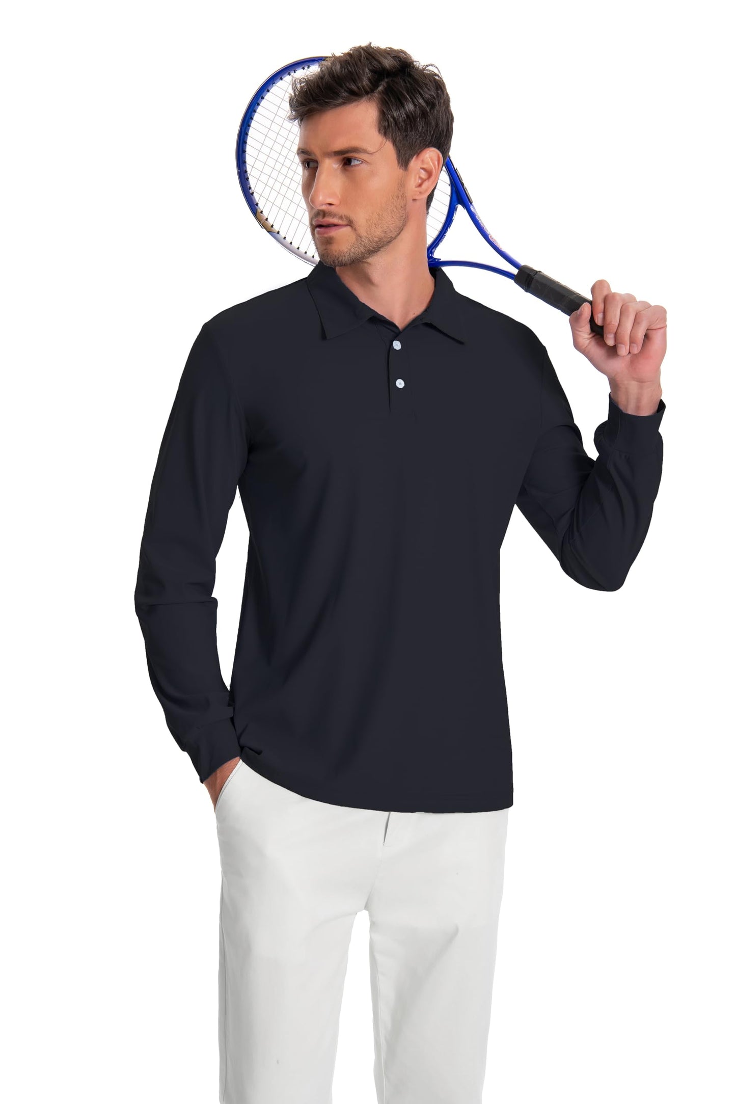 Men’s Polo Shirt Long Sleeve Golf Collared Shirts Quicky Dry Moisture Wicking Performance Lightweight Soft Polo