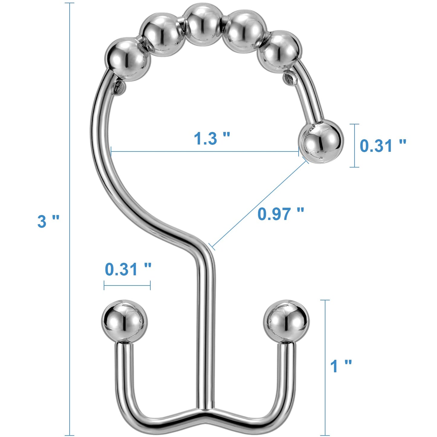 Shower Curtain Hooks Rings, TENOVEL Double Sided Shower Hooks Rust Proof for Bathroom Shower Rods Curtain, Durable Stainless Steel Bathroom Shower Curtain Hangers, Bronze, Set of 12