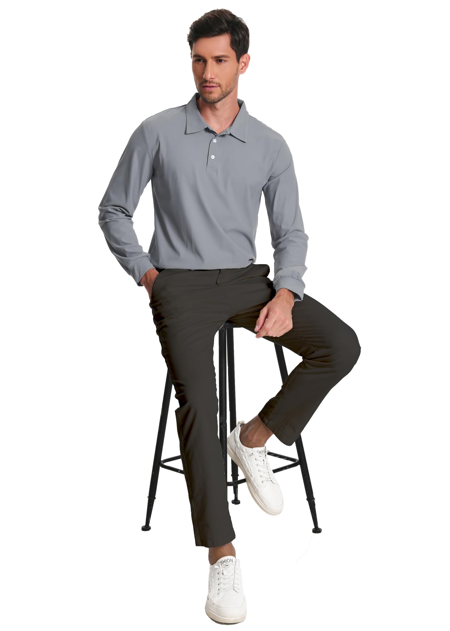 Men’s Polo Shirt Long Sleeve Golf Collared Shirts Quicky Dry Moisture Wicking Performance Lightweight Soft Polo