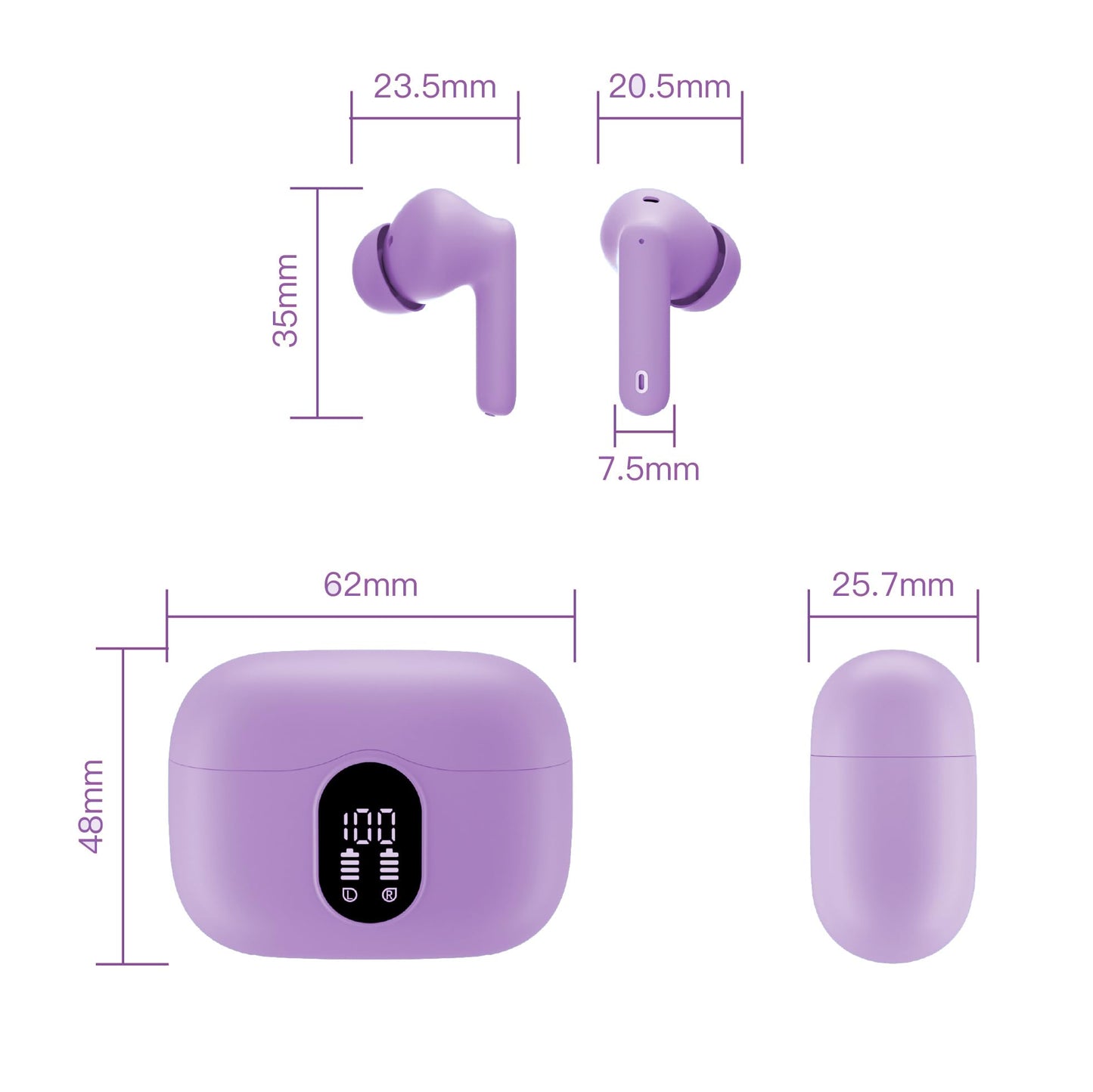 Wireless Earbuds Bluetooth 5.4 Headphones Bass Stereo Ear Buds with Noise Cancelling Mic LED Display in Ear Earphones IP7 Waterproof 36H Playtime for Laptop Pad Phones Sports Workout White