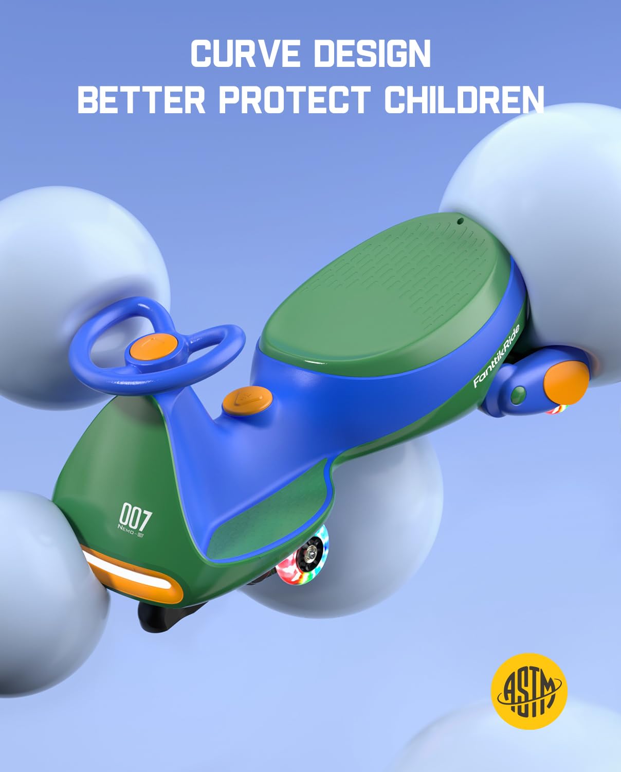 12V N7 Pro Electric Wiggle Car – Pedal-Powered Fun for Kids, Lights & Bluetooth Ride-On (by Fanttik)