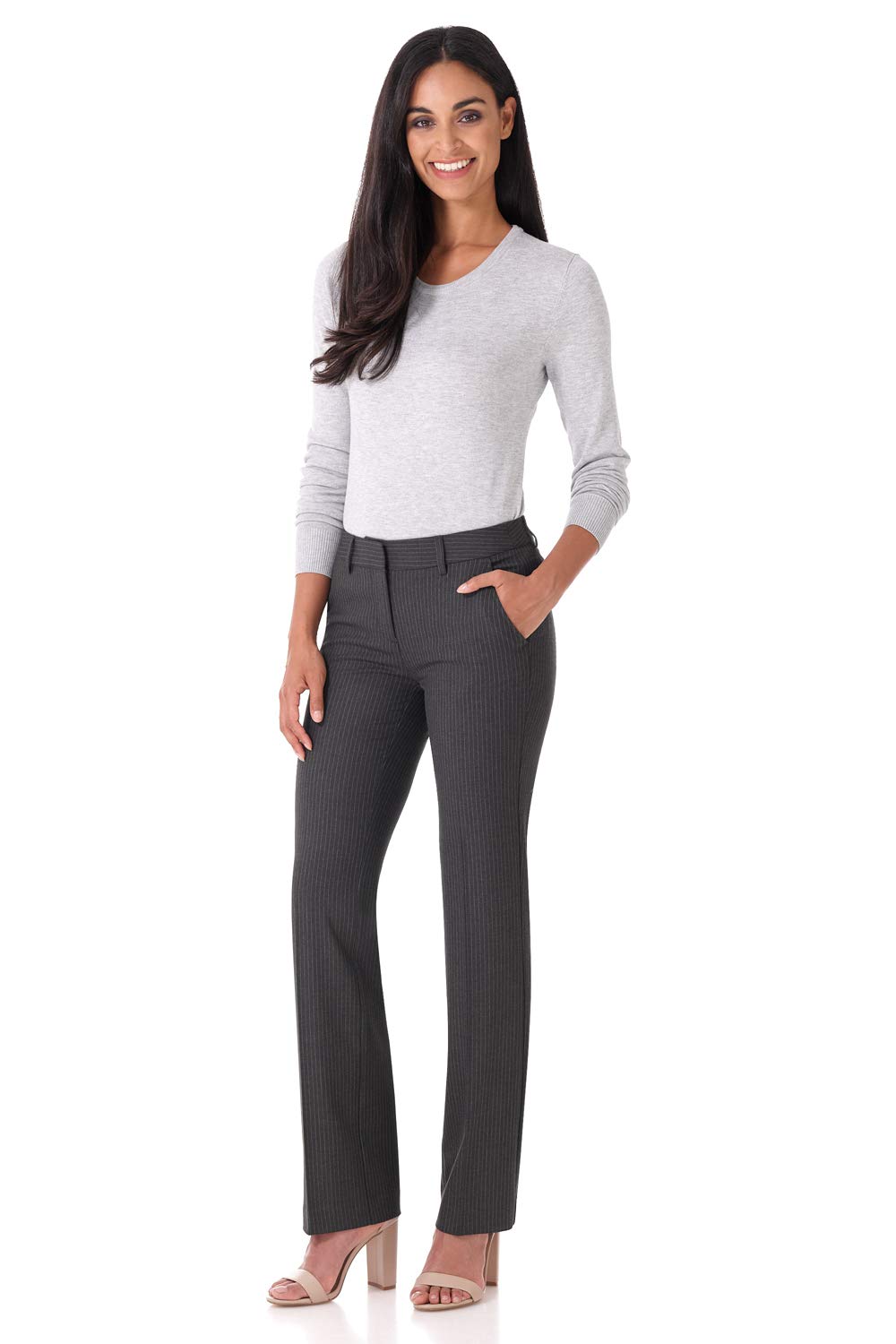 Rekucci Smart Stretch-Hose für Damen vom Schreibtisch bis zum Abendessen mit geradem Bein und Reißverschluss