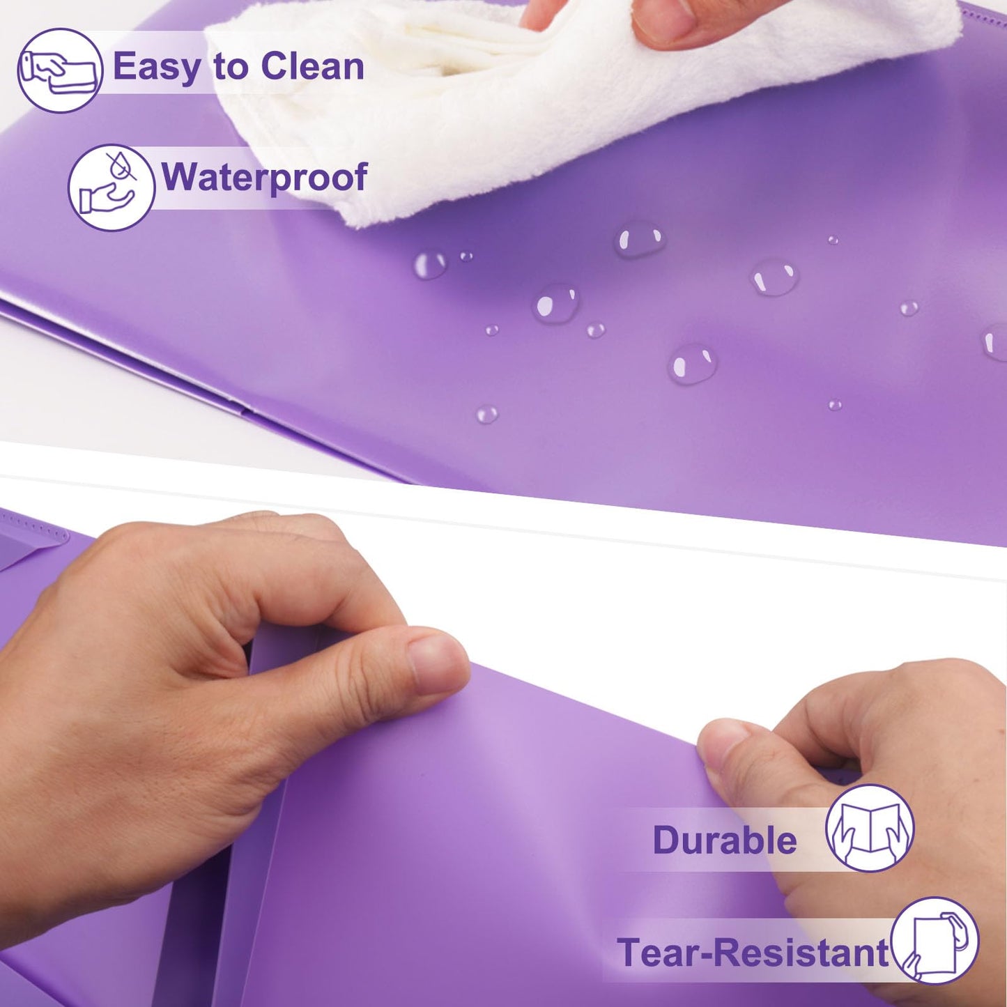 Chemises en plastique épais ViVin avec pochettes et broches, deux poches, poche avant transparente et onglets de maintien, lot de 6, pour papier au format lettre US, pour l'école et le bureau - Blanc