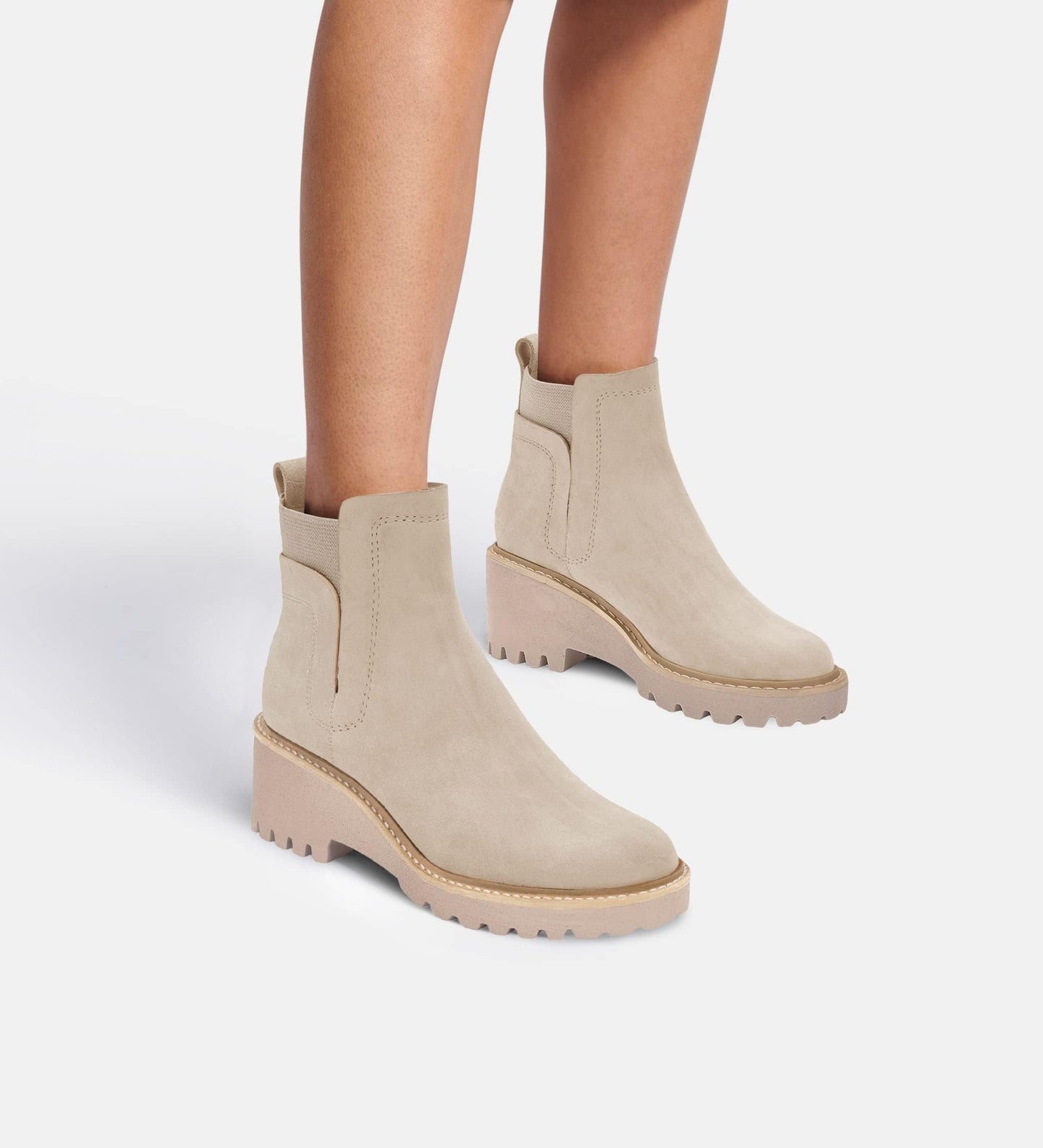 Trish Lucia Damen Chelsea-Stiefel mit Plateausohle, knöchelhoch, klobiger Blockabsatz, rutschfest, Wildleder, modische Schlupfstiefeletten