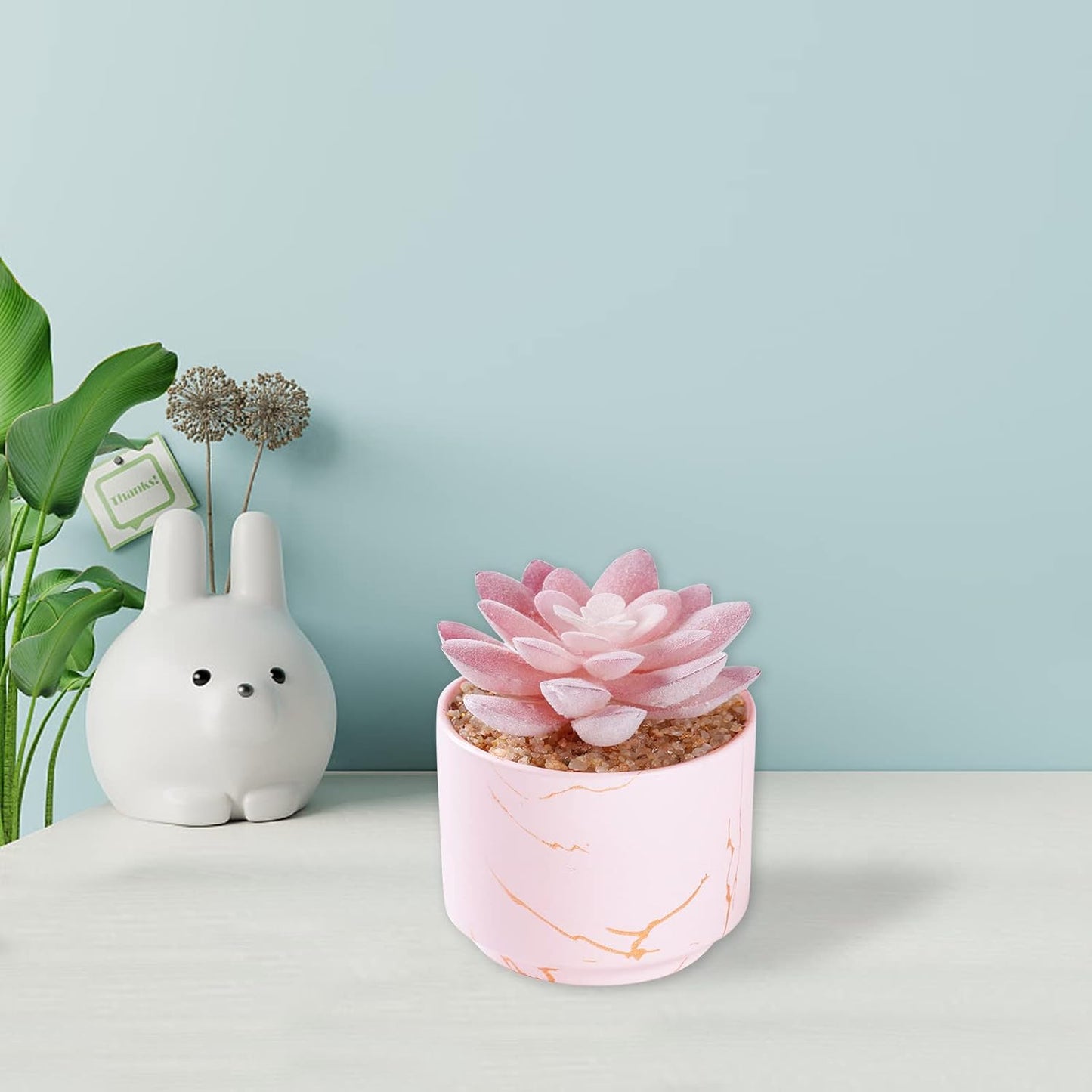 Artificial Plants and Succulents in 2 White Ceramic Pots,Small Fake Plants for Office and Desk Decor,Bathroom, Bedroom,Shelves for Women