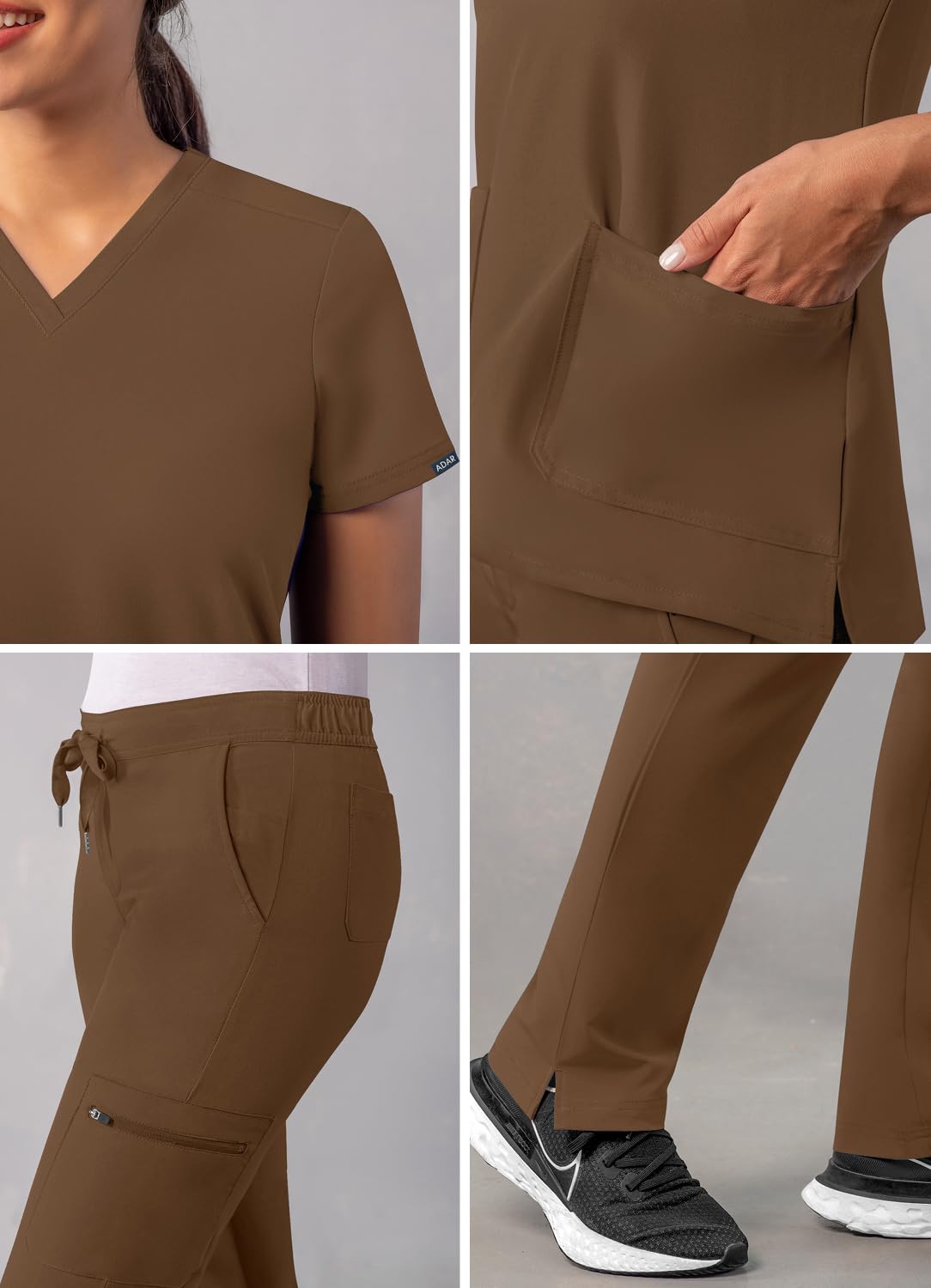 Ensemble de gommage Adar Addition Go-Basic pour femme - Haut de gommage slim à col en V et pantalon de gommage cargo skinny