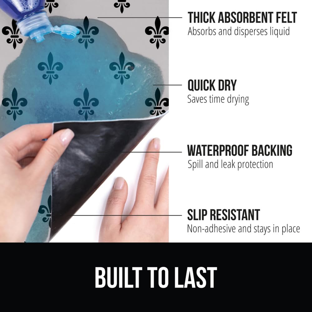 Gorilla Grip LeakGuard, nicht klebende Unterspülmatte für Küchenschränke, 24 x 40, wasserdichte, schnell trocknende Regaleinlage, langlebige, saugfähige Filzmatten für Badezimmerwaschbecken, Schränke, Kommoden, Damast, Taupe-Creme