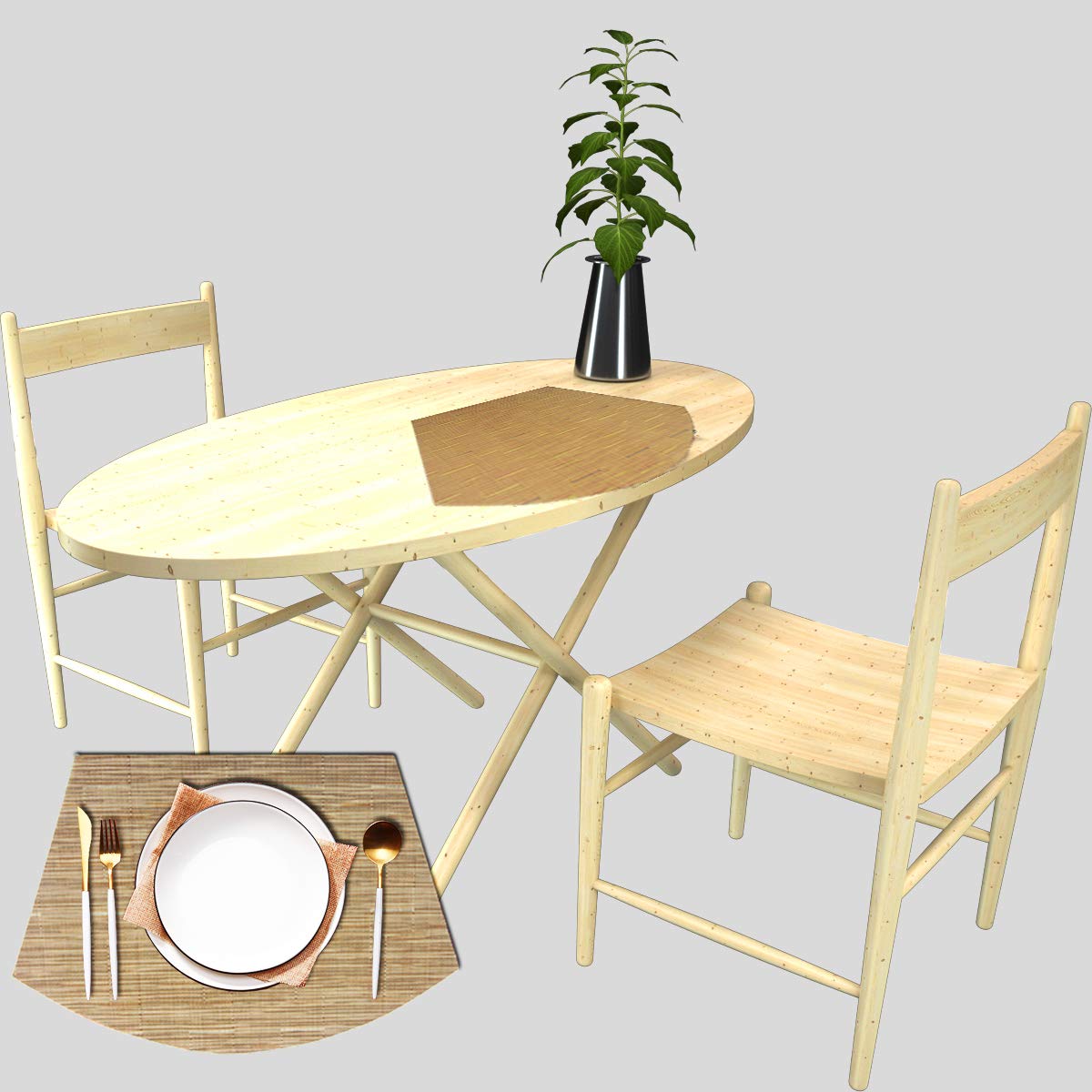 PIGCHCY Keilförmige Tischsets für den Esstisch, kreuzgewebt, waschbares Vinyl-Tischset, hitzebeständig, runde Tischsets, 4er-Set (Silbergrau)