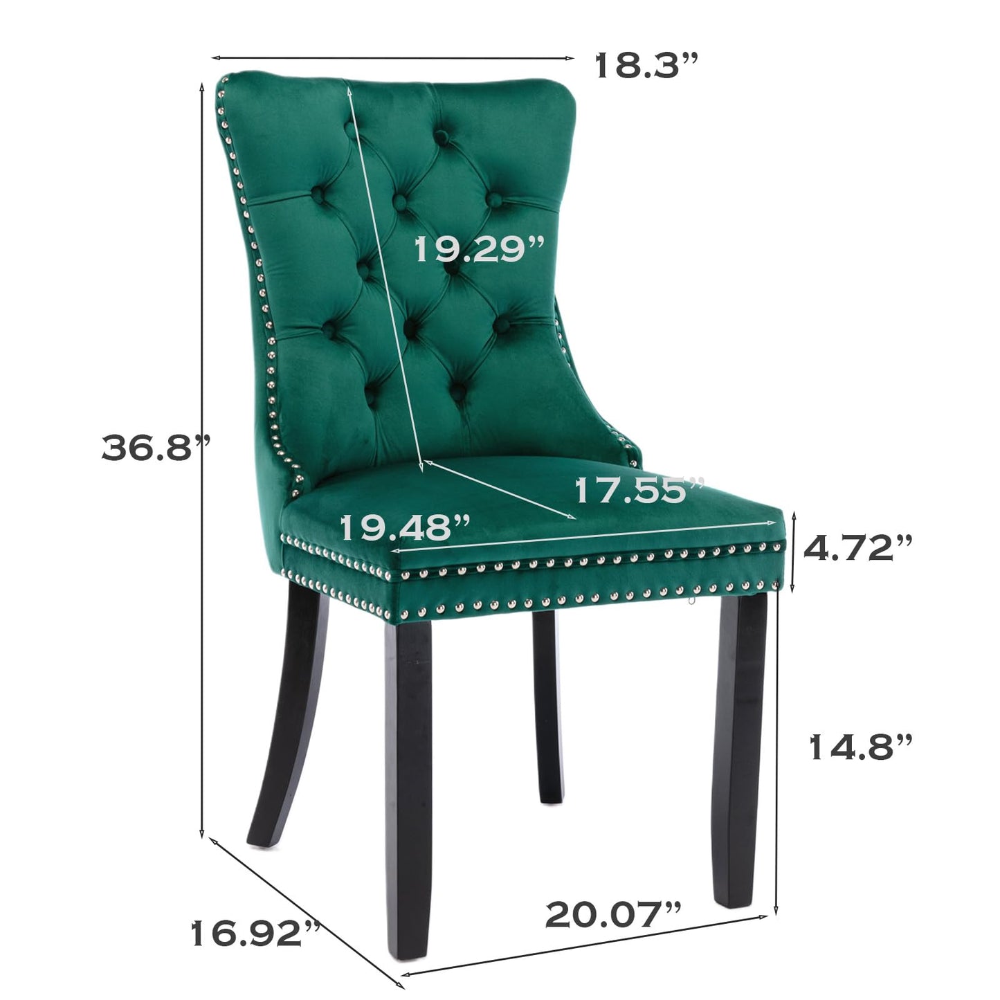 SoarFlash Esszimmerstühle aus Leder, 8er-Set, Beistellstuhl mit hoher Rückenlehne, moderner gepolsterter Beistellstuhl mit Knopfrückenring, Beine aus Massivholz (Schwarz und Grau)