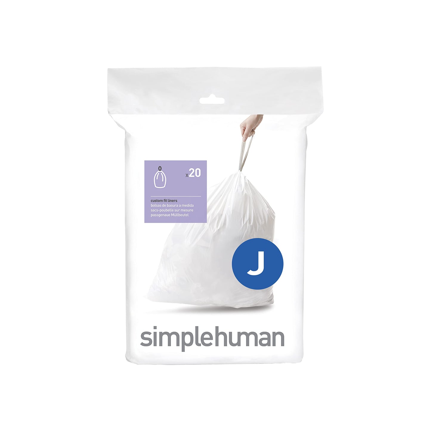 simplehuman Code H 60 Count, Genuine Custom Fit Liners, Drawstring Trash Bags in Dispenser Packs, 30-35 Liter / 8-9.2 Gallon, White