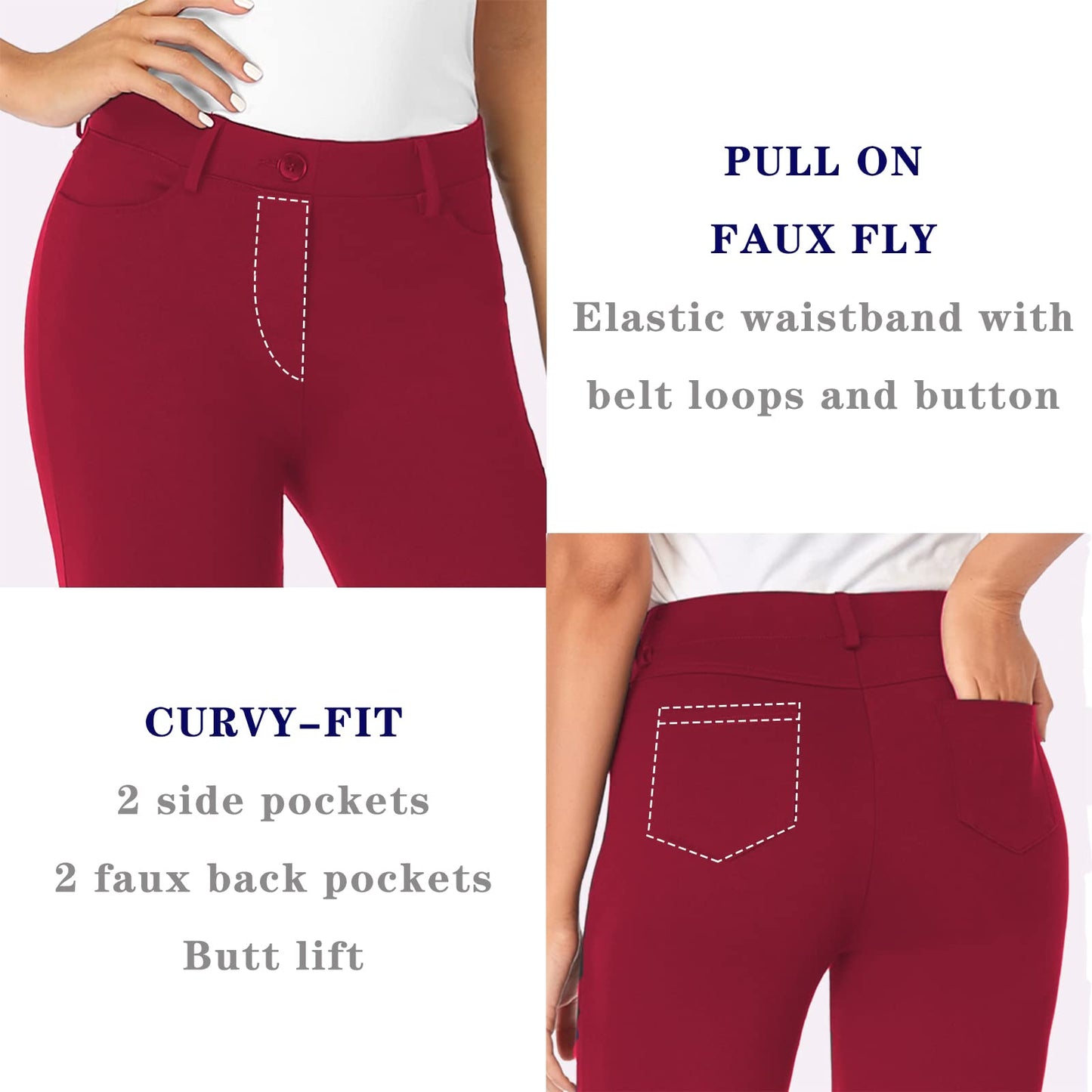 Pantalon extensible pour femme Tapata 28''/30''/32''/34'' avec poches, taille haute, petite, taille standard pour le travail au bureau