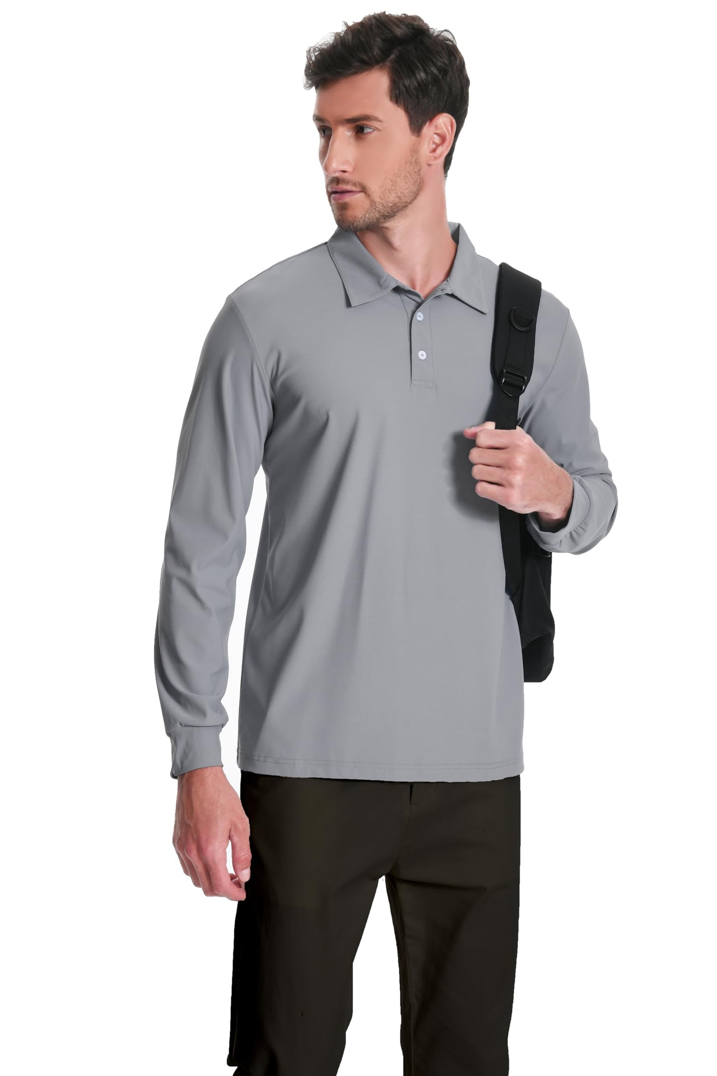 Men’s Polo Shirt Long Sleeve Golf Collared Shirts Quicky Dry Moisture Wicking Performance Lightweight Soft Polo