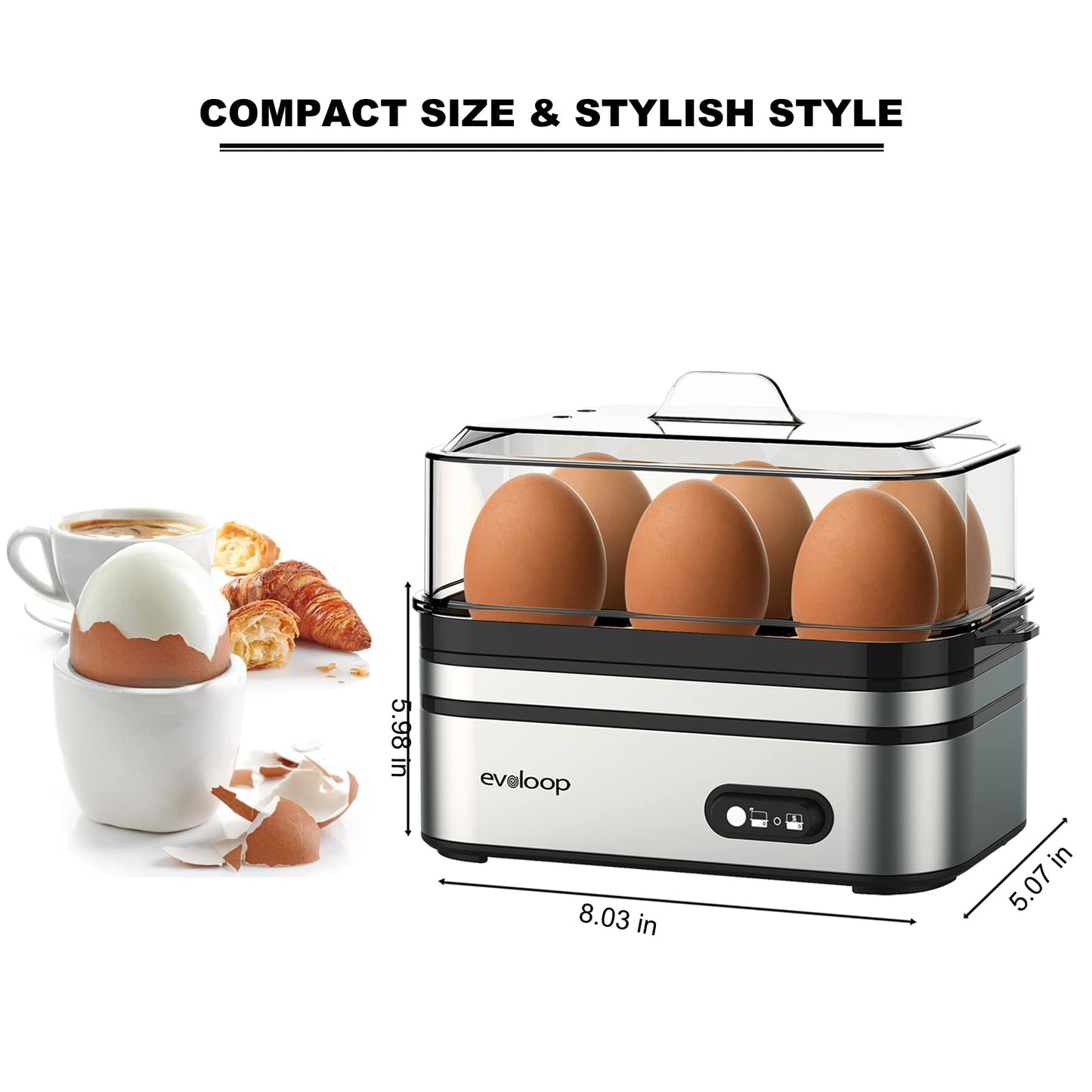 Rapid Egg Cooker Electric 6 Eggs Capacity, Soft, Medium, Hard Boiled, Poacher, Omelet Maker Egg Poacher With Auto Shut-Off, BPA Free